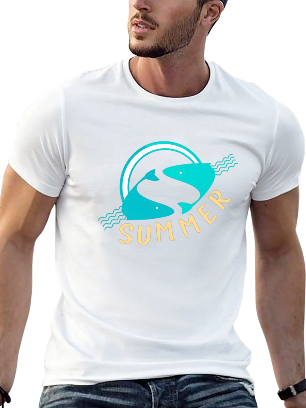 Summer Fish Graphic Black T-Shirt