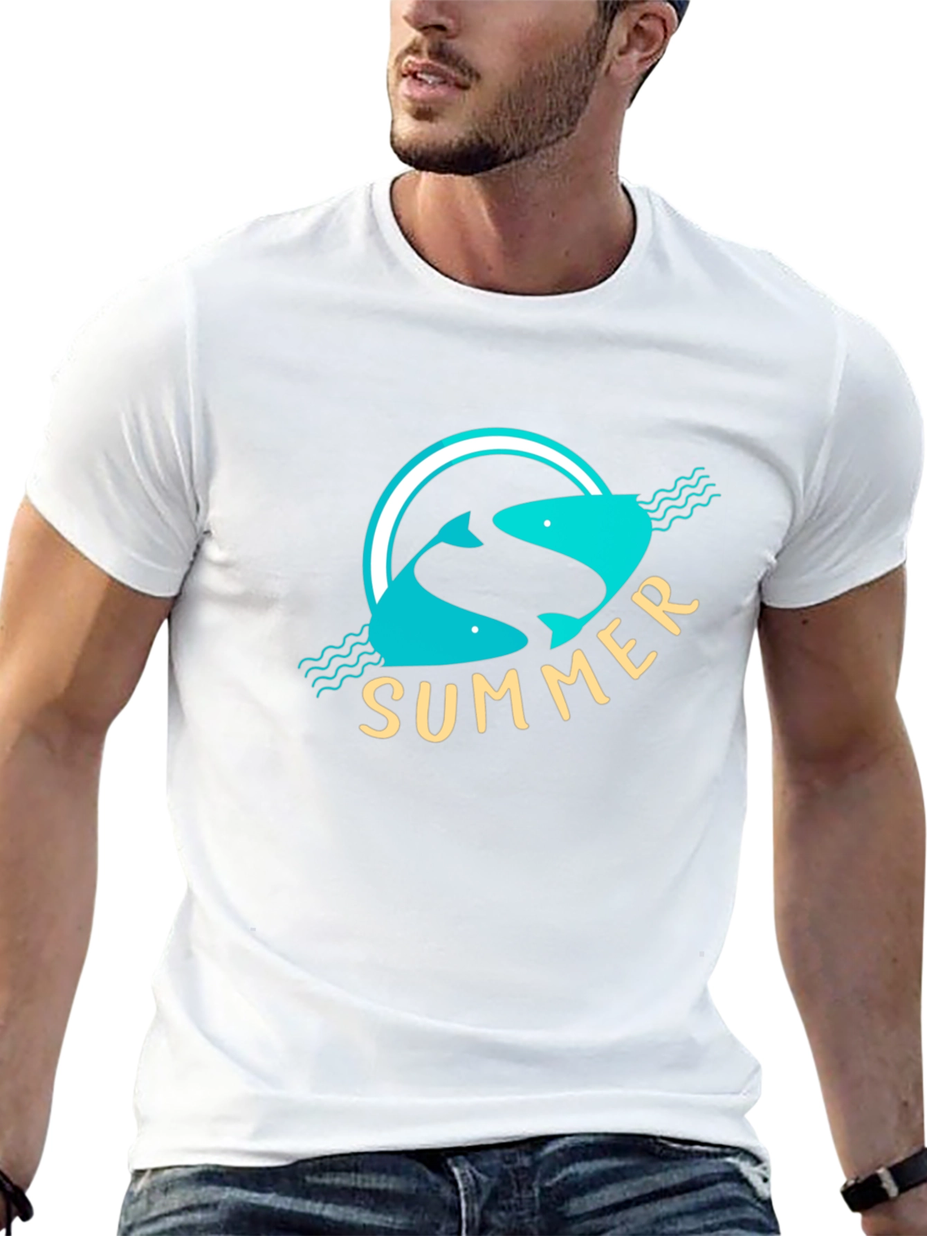 Summer Fish Graphic Black T-Shirt