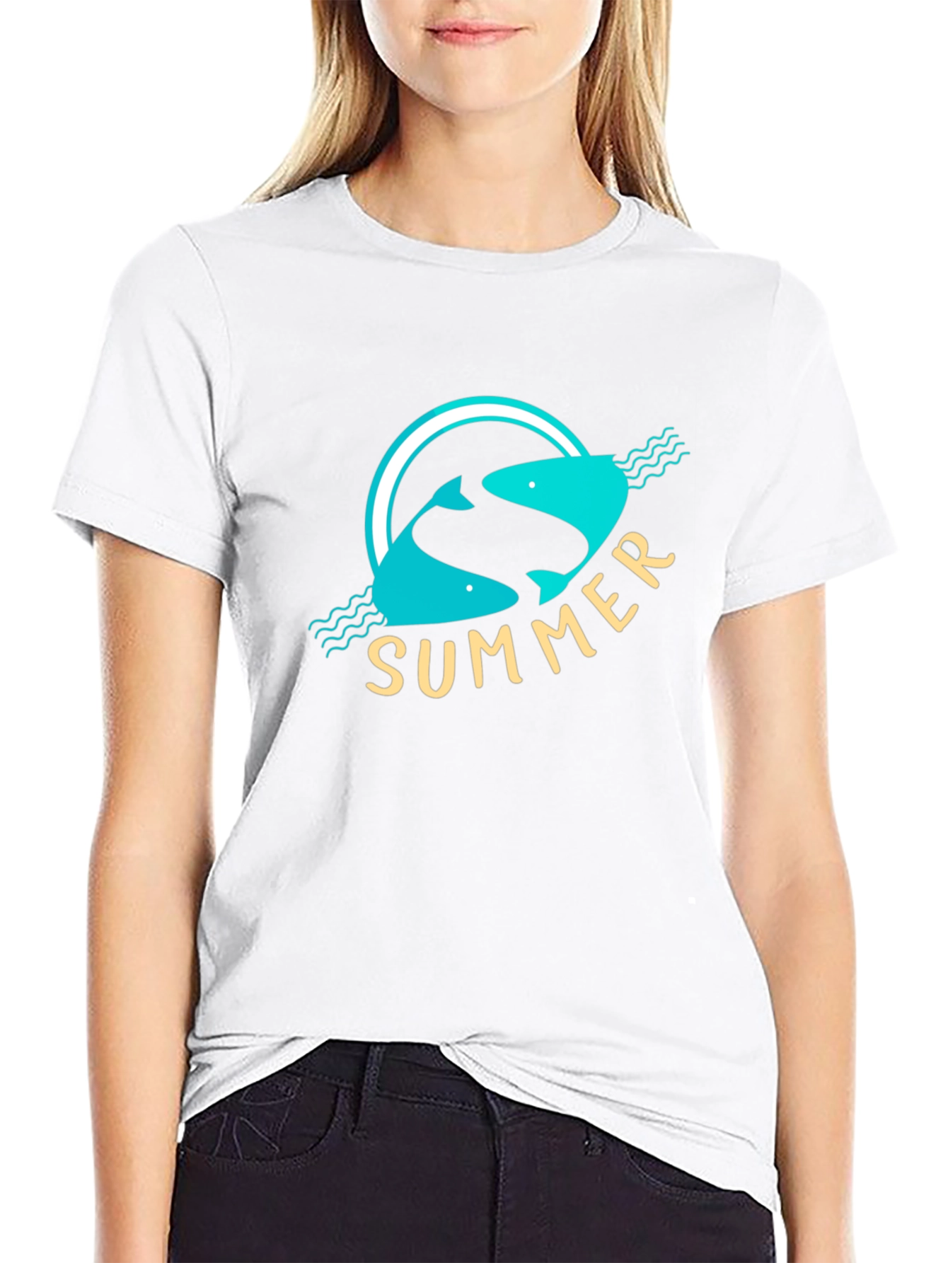 Summer Fish Graphic Black T-Shirt