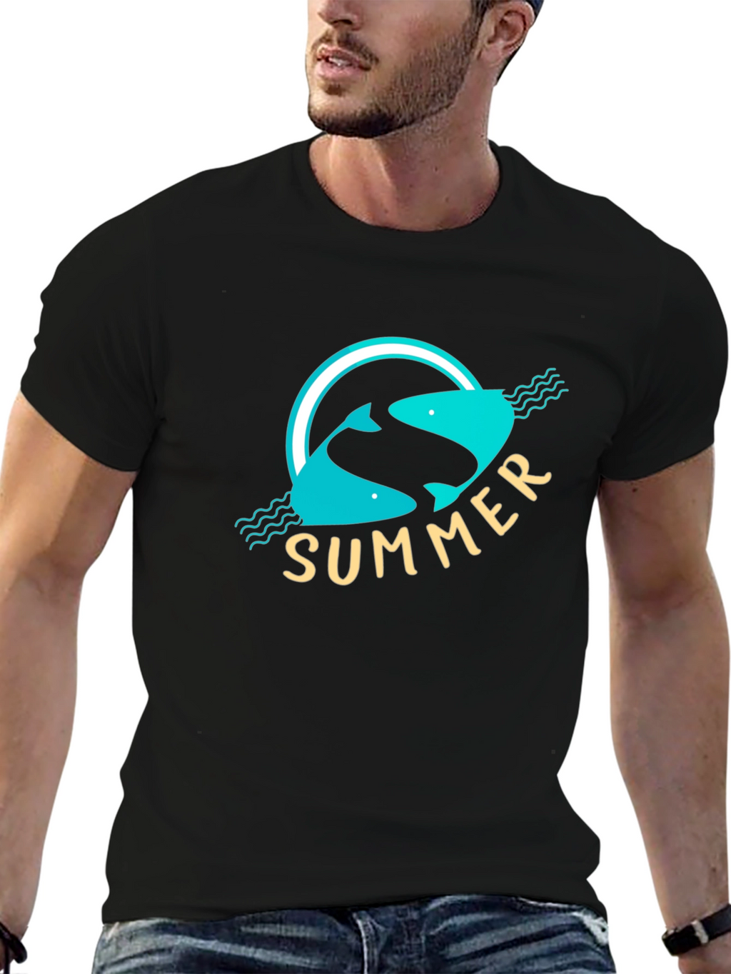 Summer Fish Graphic Black T-Shirt
