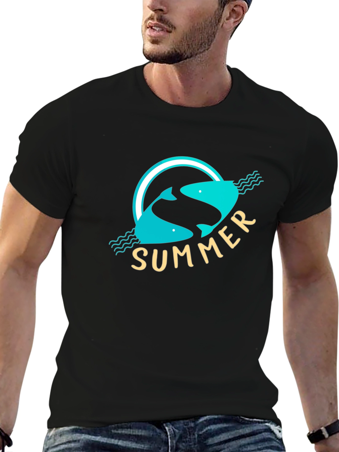 Summer Fish Graphic Black T-Shirt