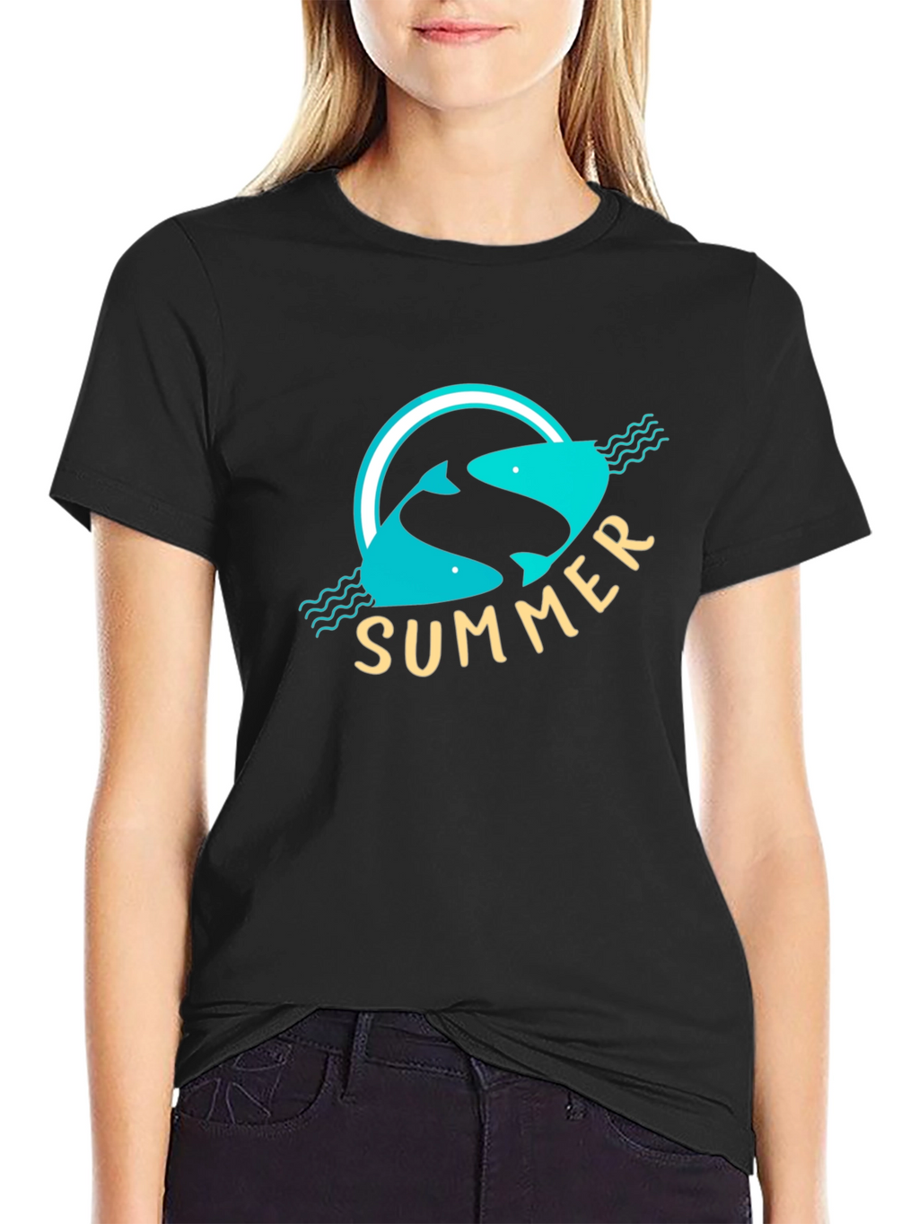Summer Fish Graphic Black T-Shirt