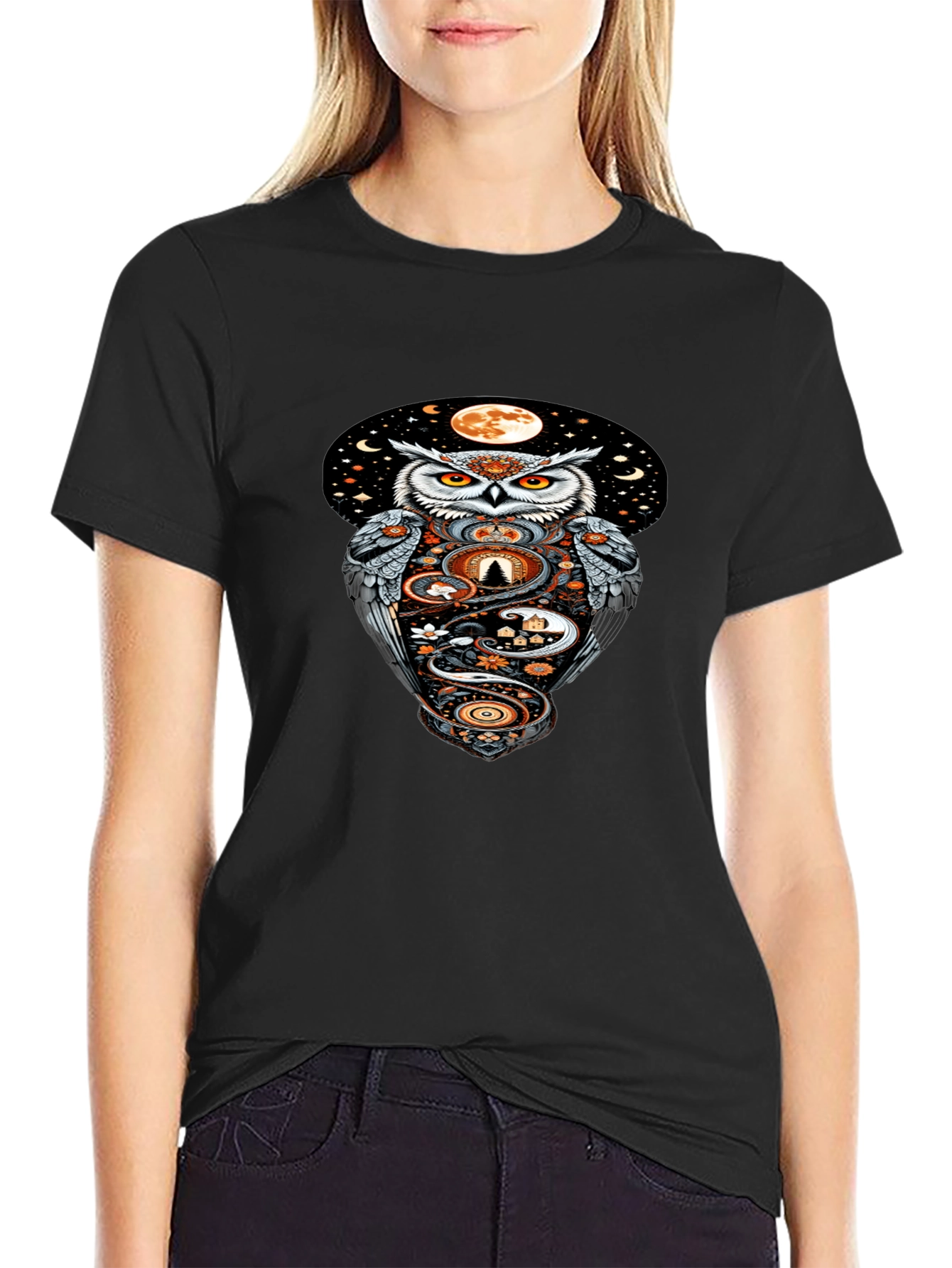Owl Moon Graphic Tee - Mystical Night Design