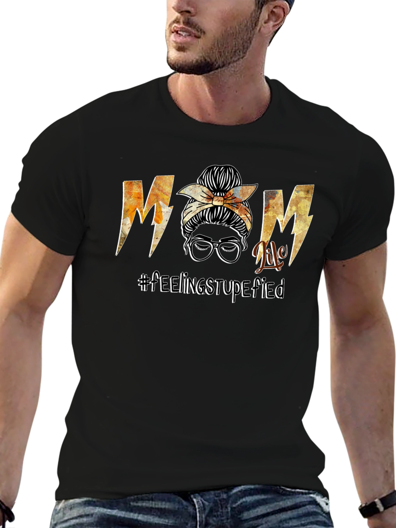 Mom Life Messy Bun Graphic T-Shirt - Black