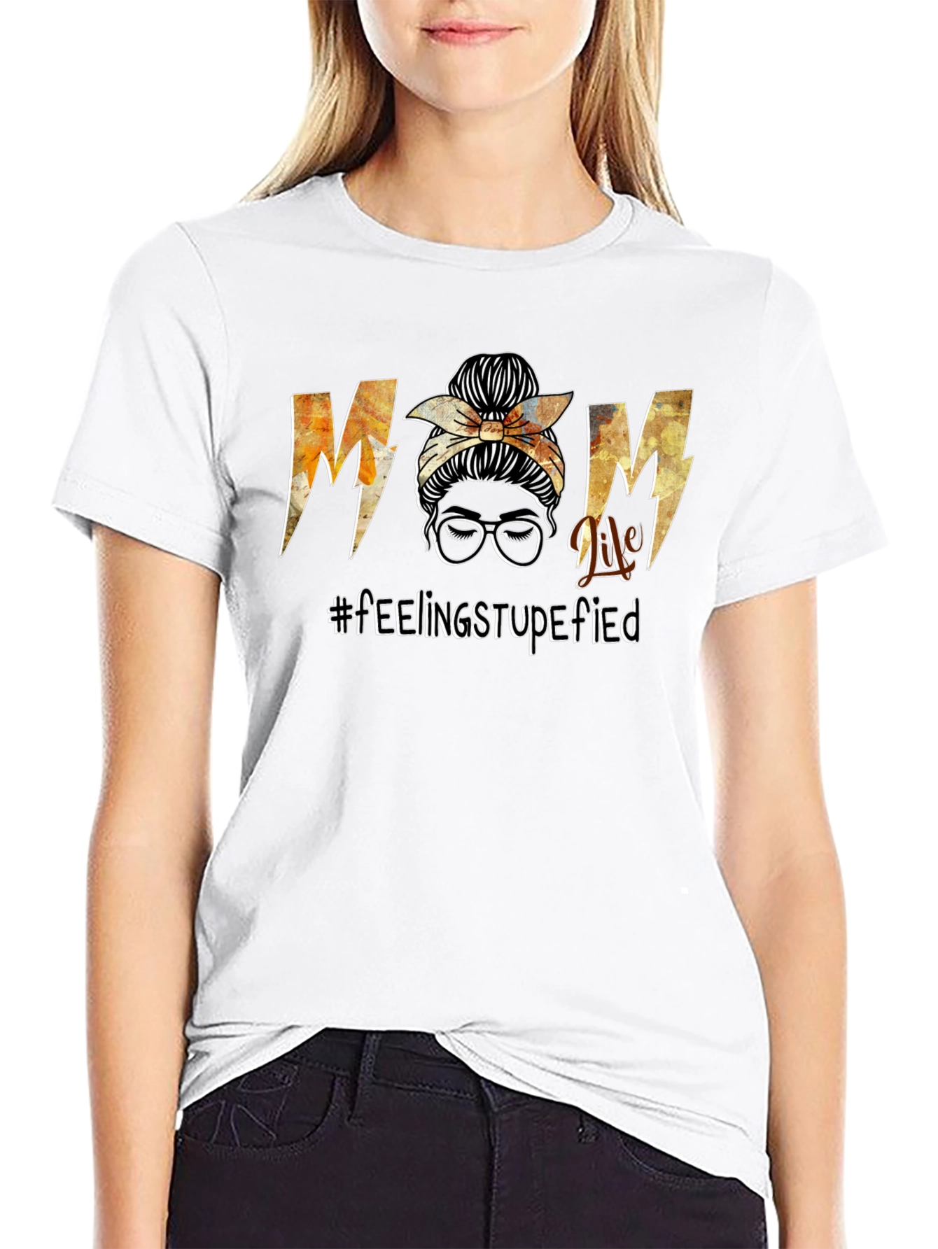 Mom Life Messy Bun Graphic T-Shirt - Black