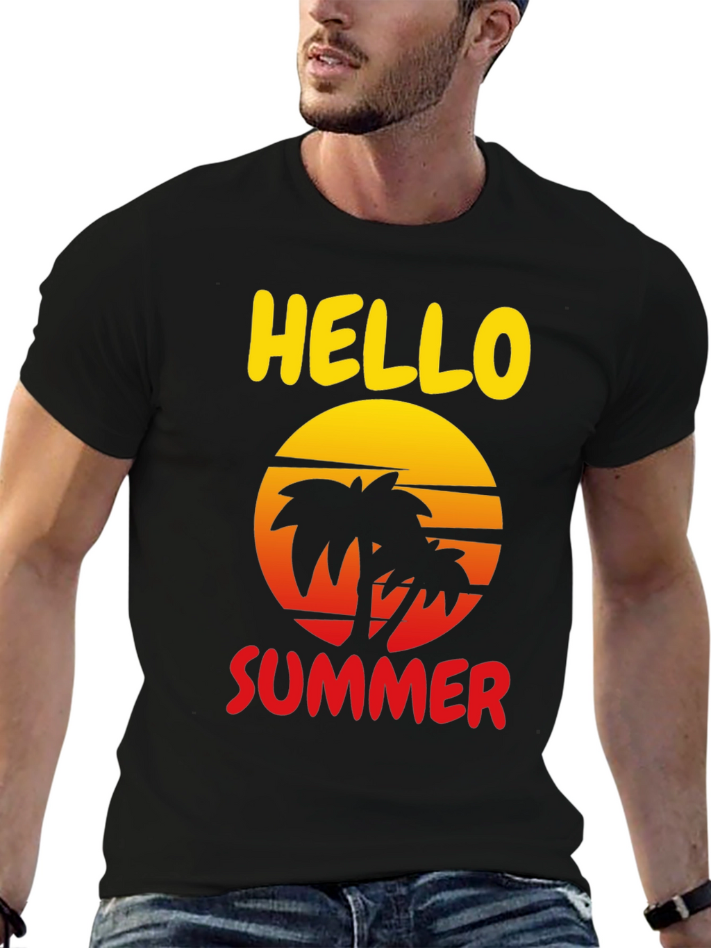 Hello Summer Palm Tree Graphic Tee
