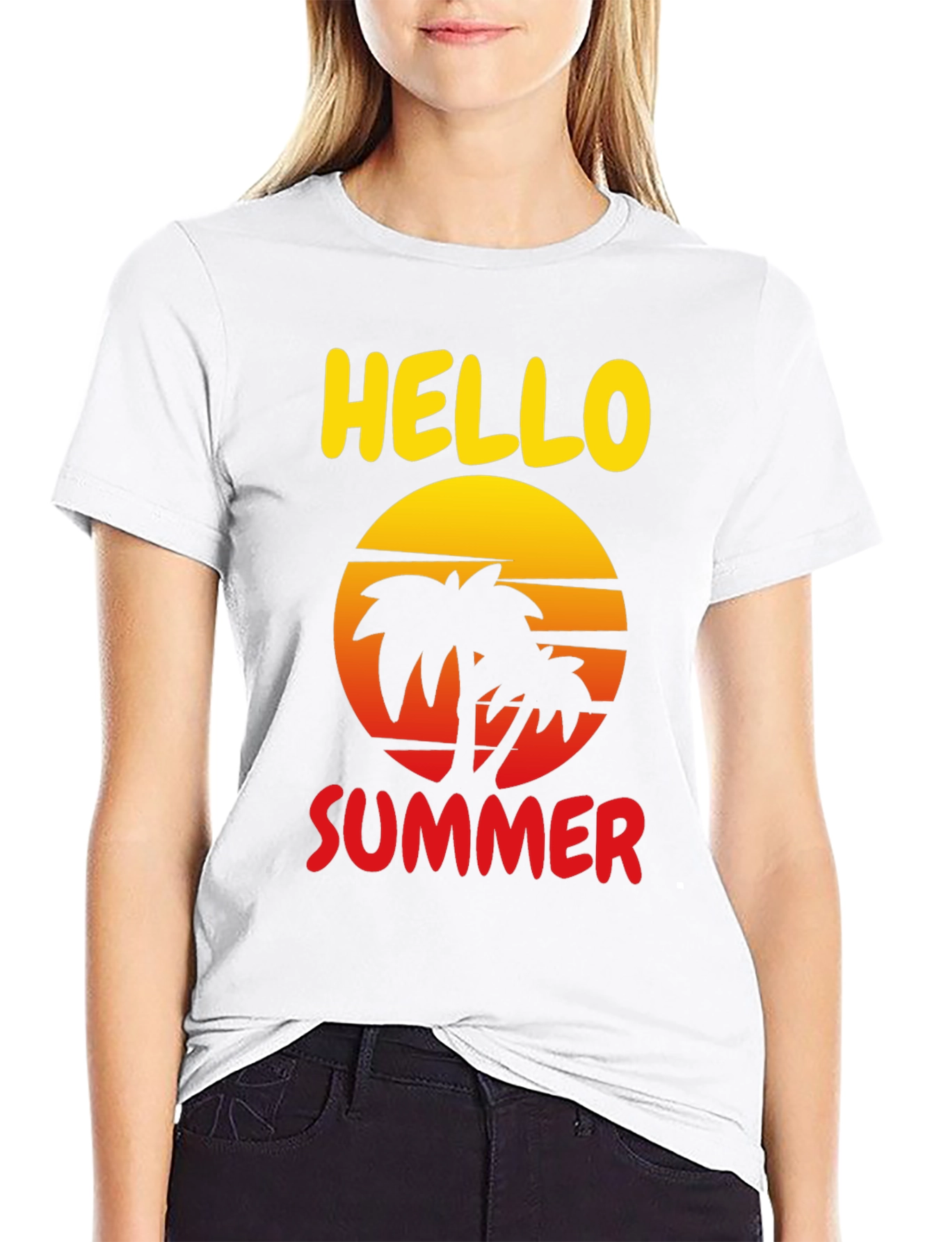 Hello Summer Palm Tree Graphic Tee