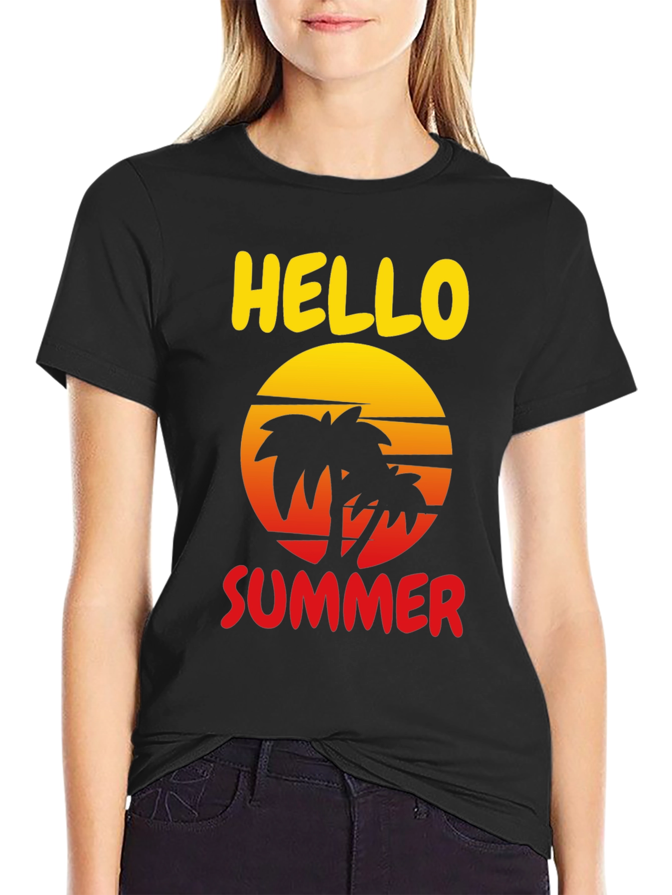 Hello Summer Palm Tree Graphic Tee