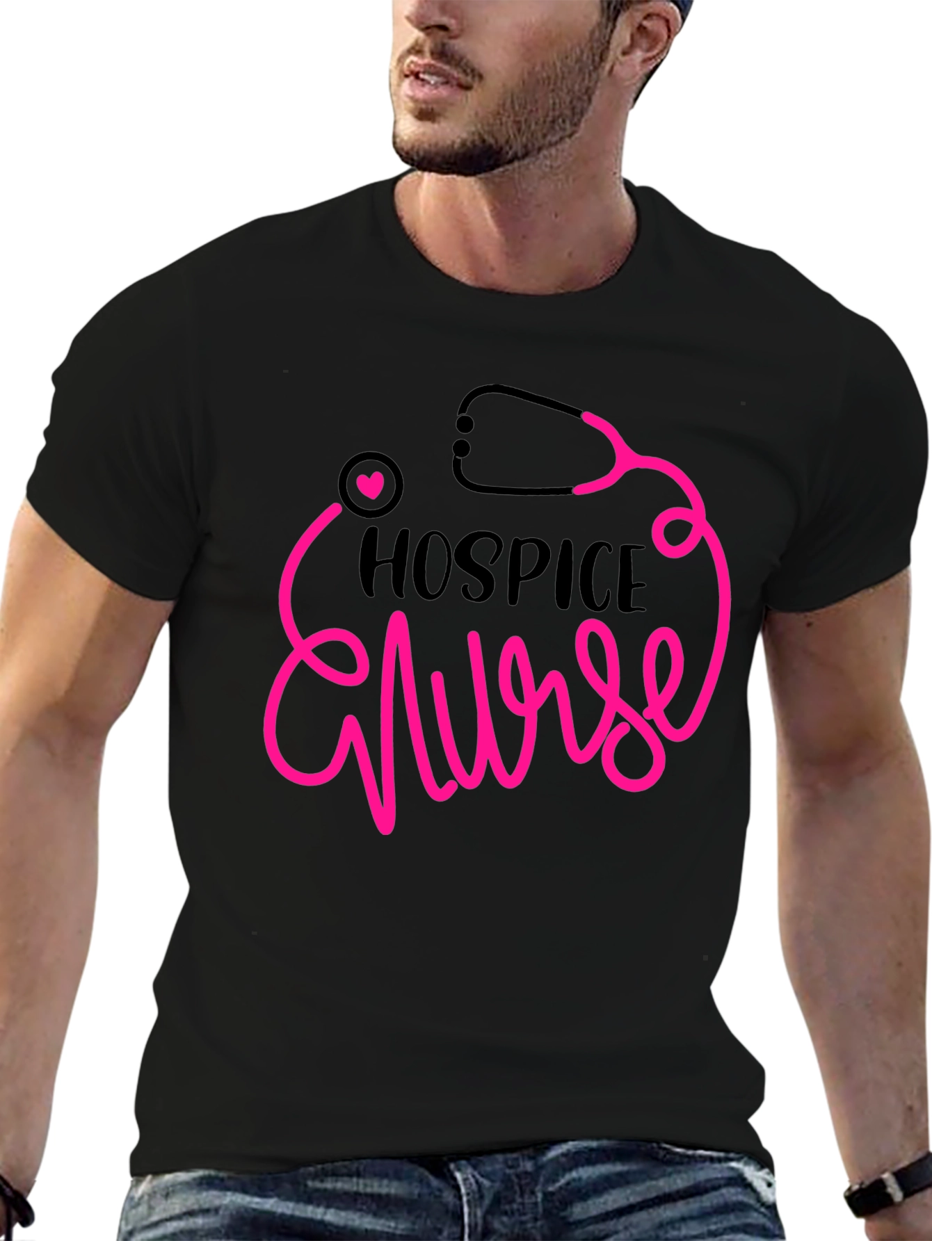 Hospice Nurse Graphic Tee - Heartbeat Stethoscope Design