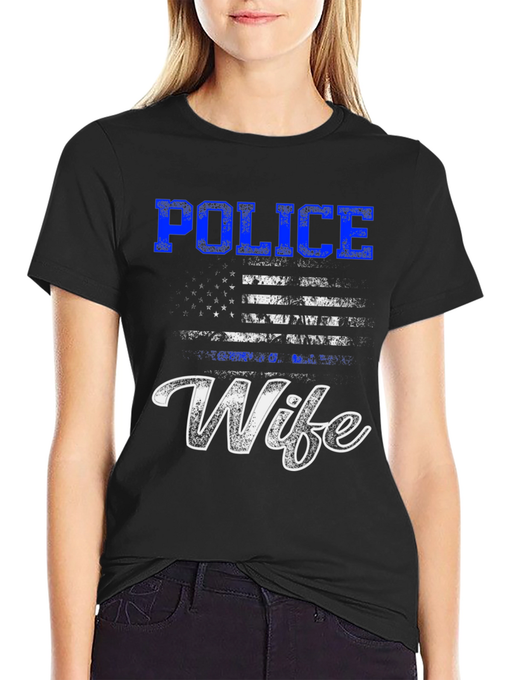 Police Wife T-Shirt - American Flag Design
