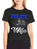 Police Wife T-Shirt - American Flag Design