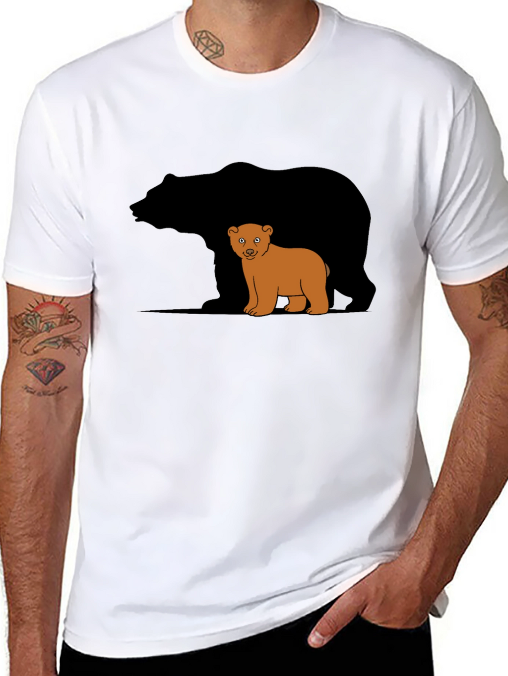 Bear Family Graphic T-Shirt - Black Casual Tee