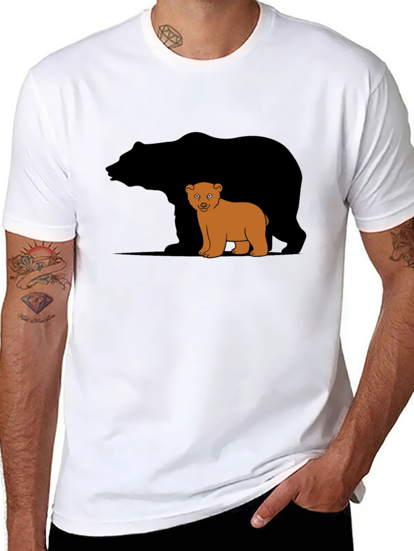 Bear Family Graphic T-Shirt - Black Casual Tee