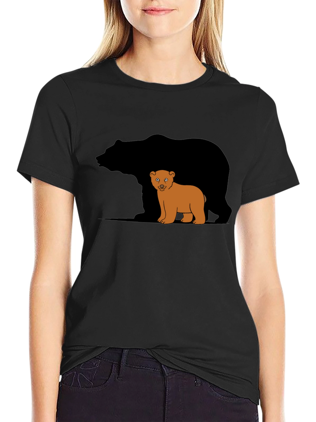 Bear Family Graphic T-Shirt - Black Casual Tee