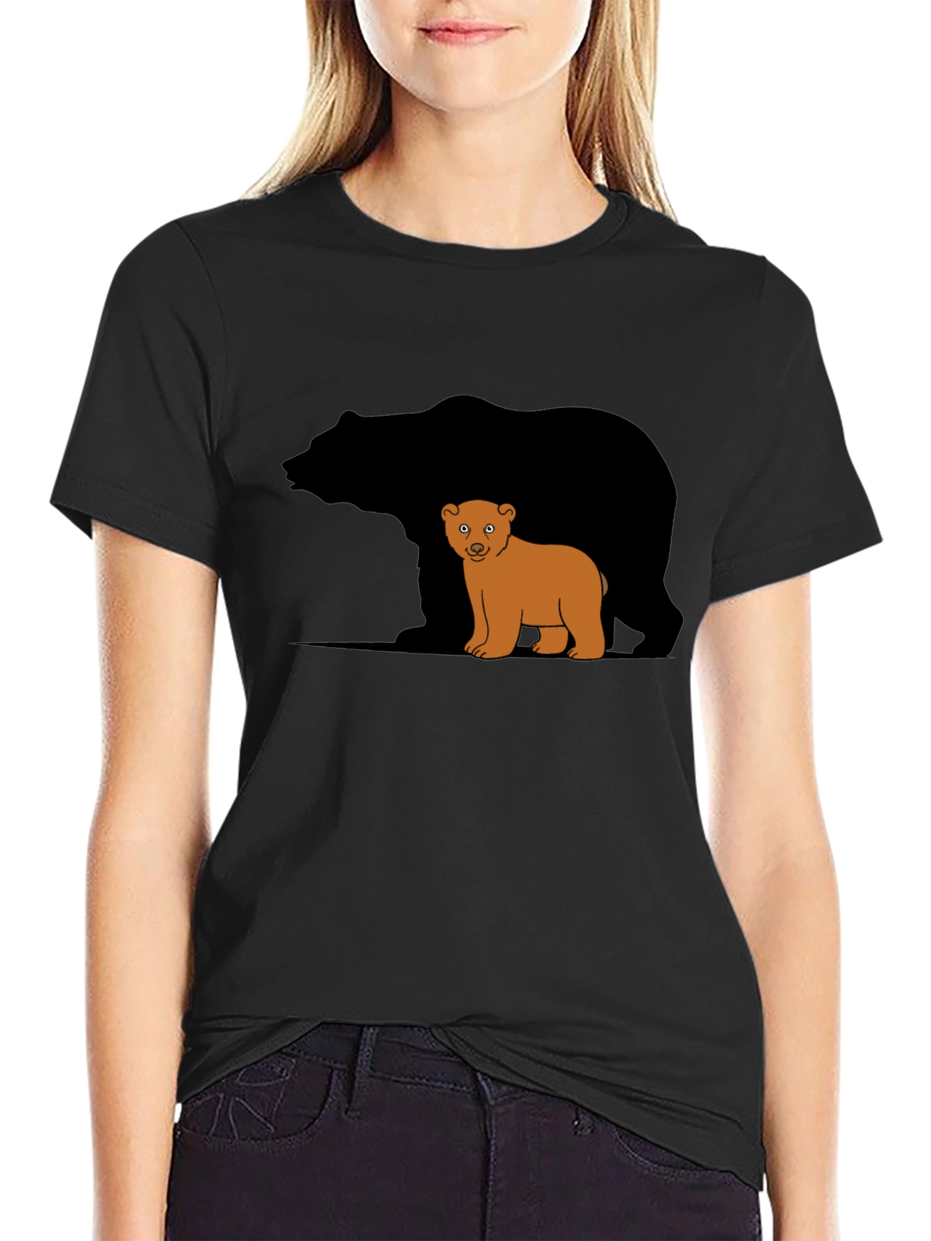 Bear Family Graphic T-Shirt - Black Casual Tee