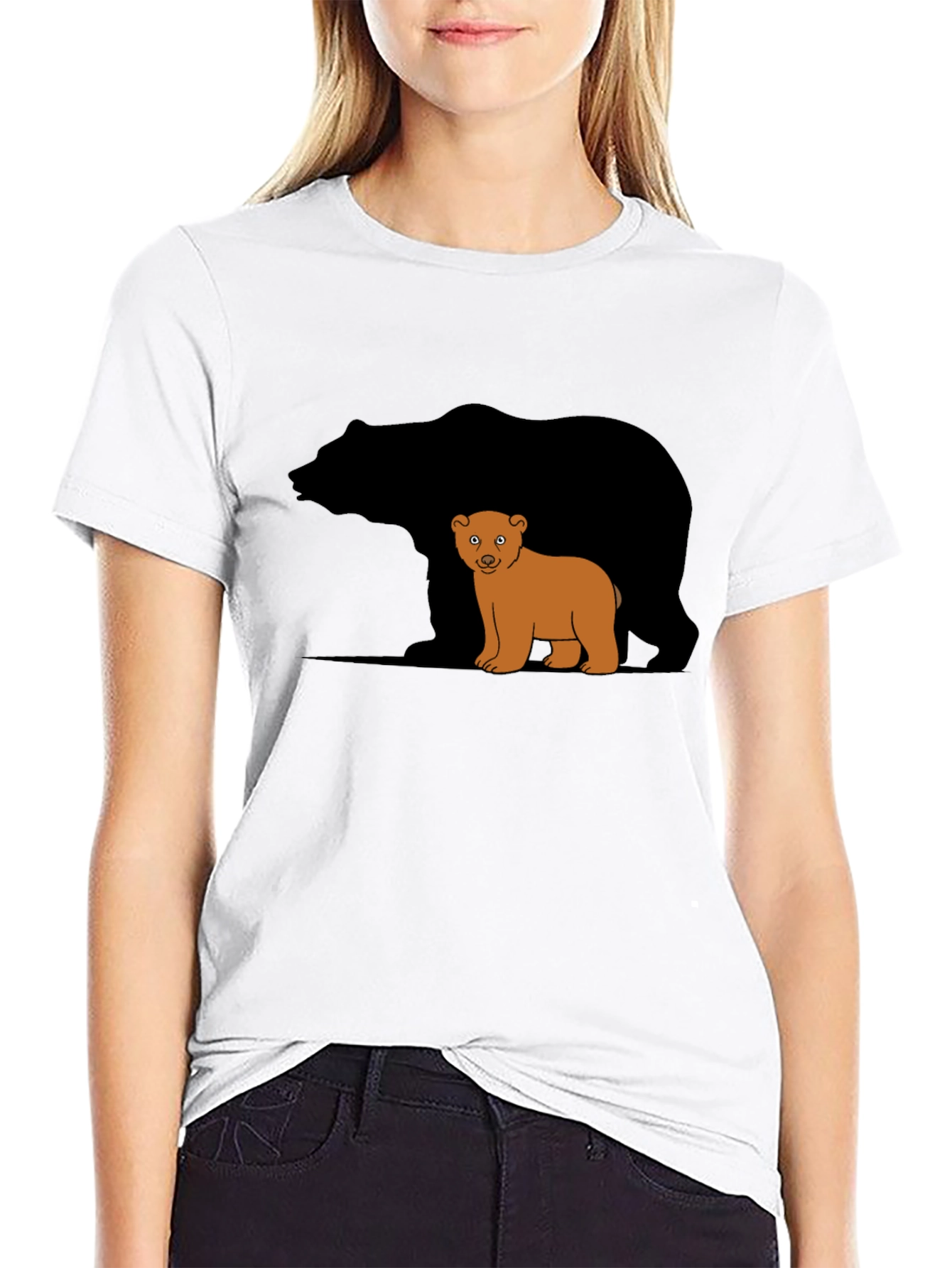 Bear Family Graphic T-Shirt - Black Casual Tee