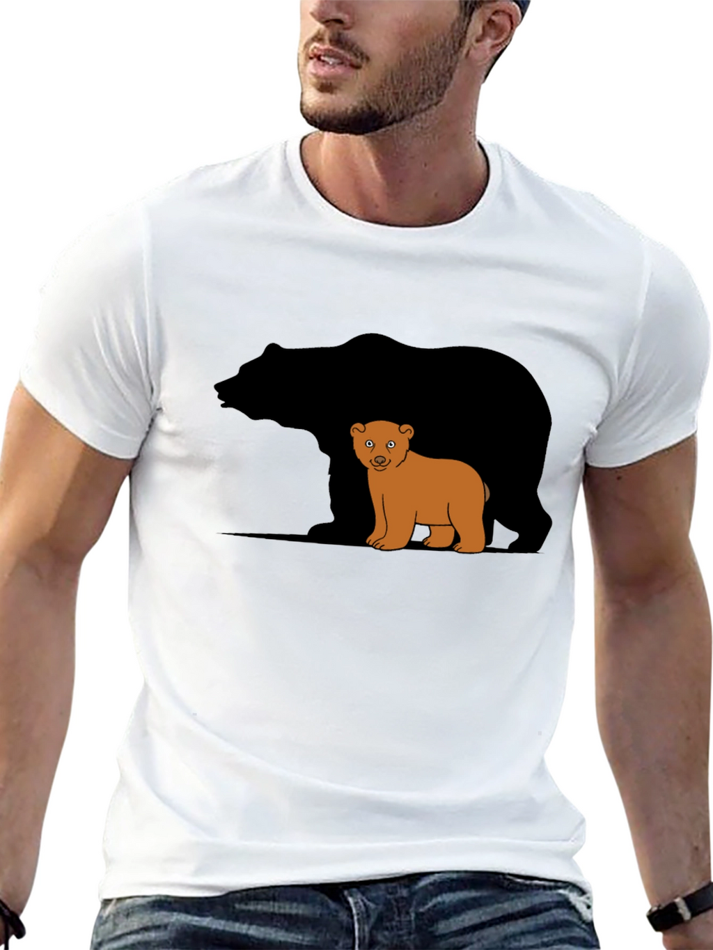 Bear Family Graphic T-Shirt - Black Casual Tee
