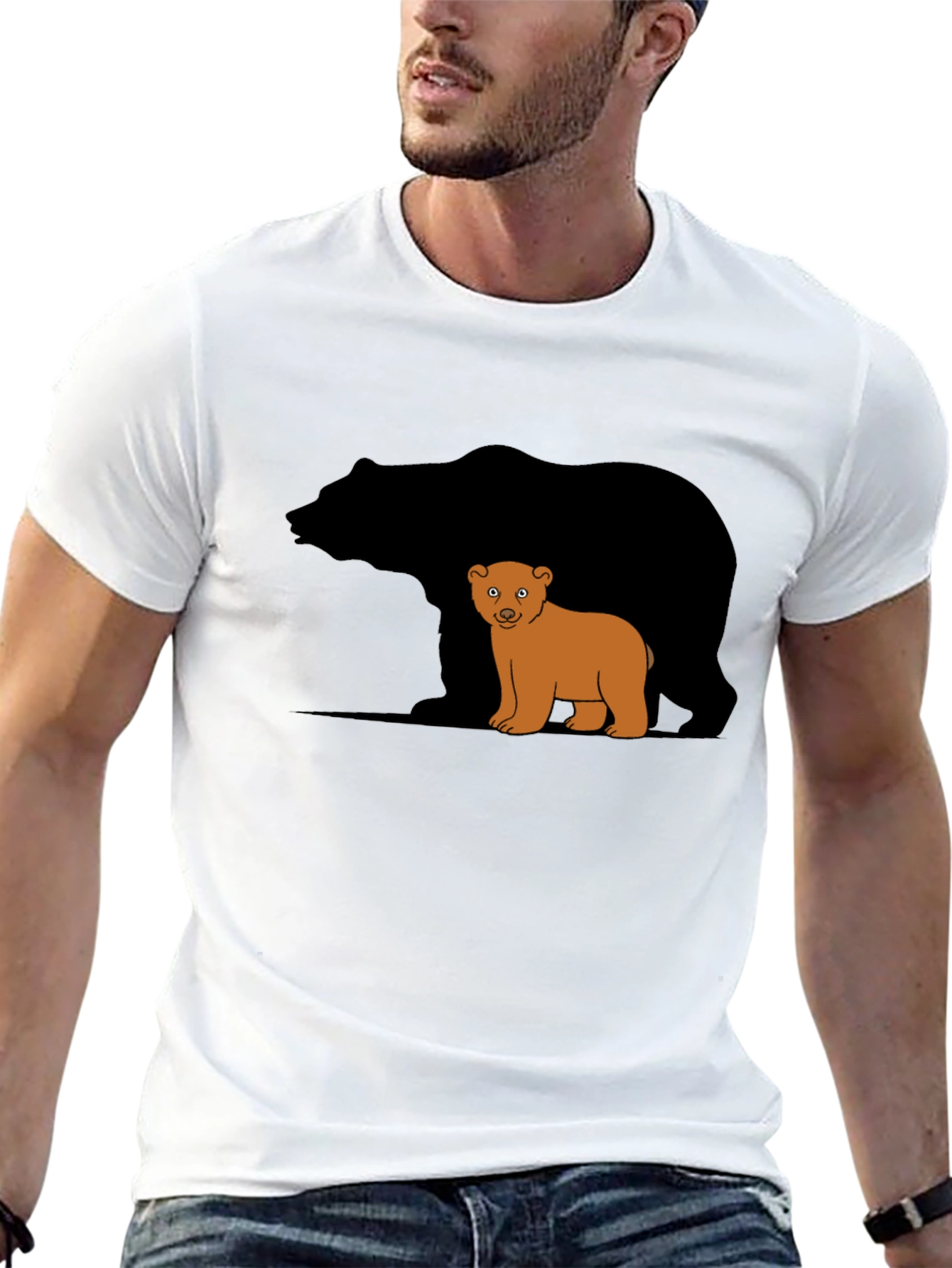 Bear Family Graphic T-Shirt - Black Casual Tee