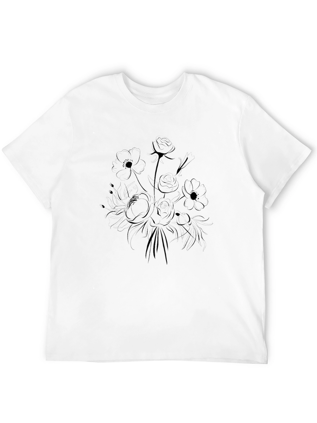 Black Floral Sketch T-Shirt - Casual Comfort
