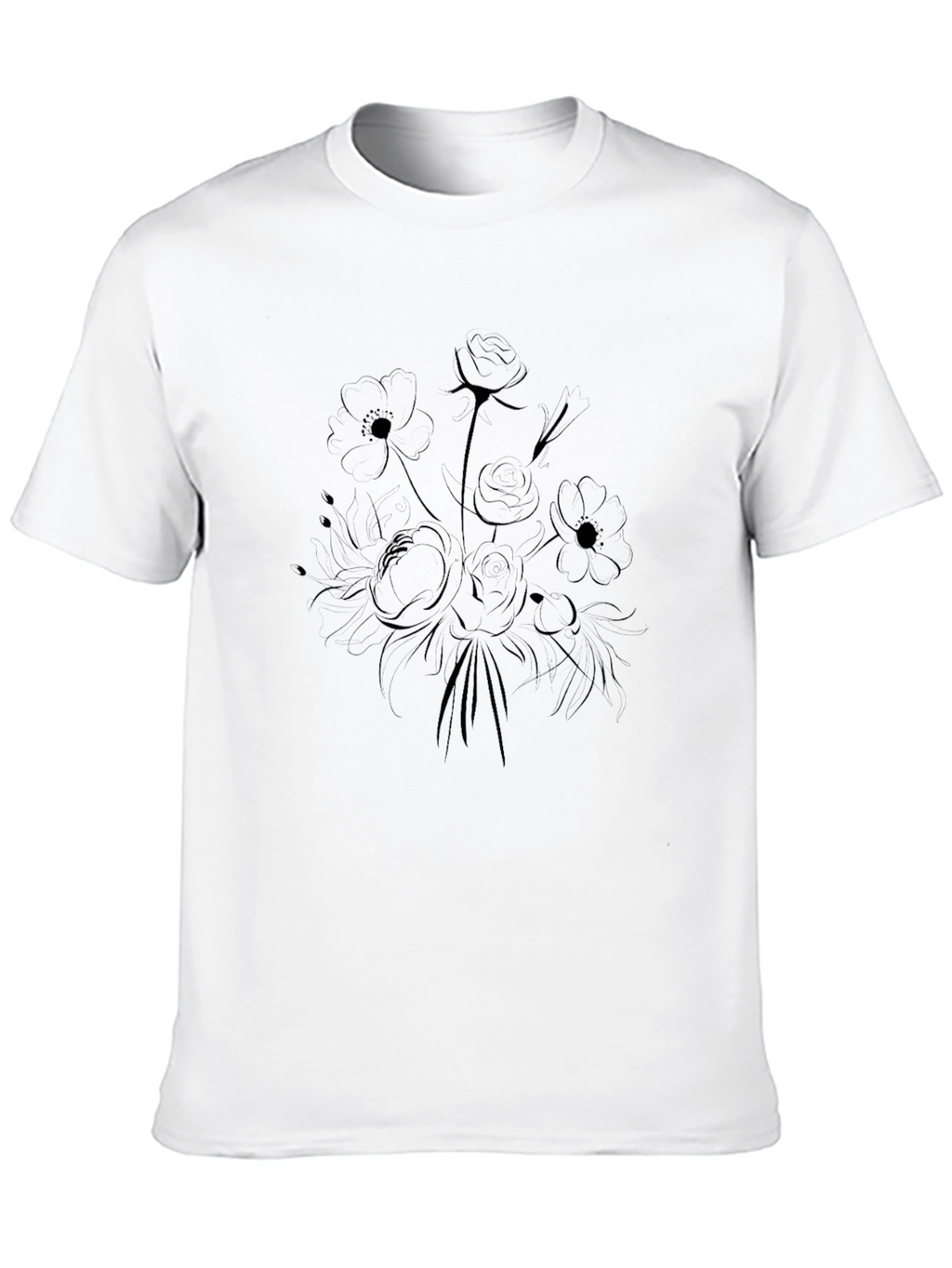 Black Floral Sketch T-Shirt - Casual Comfort