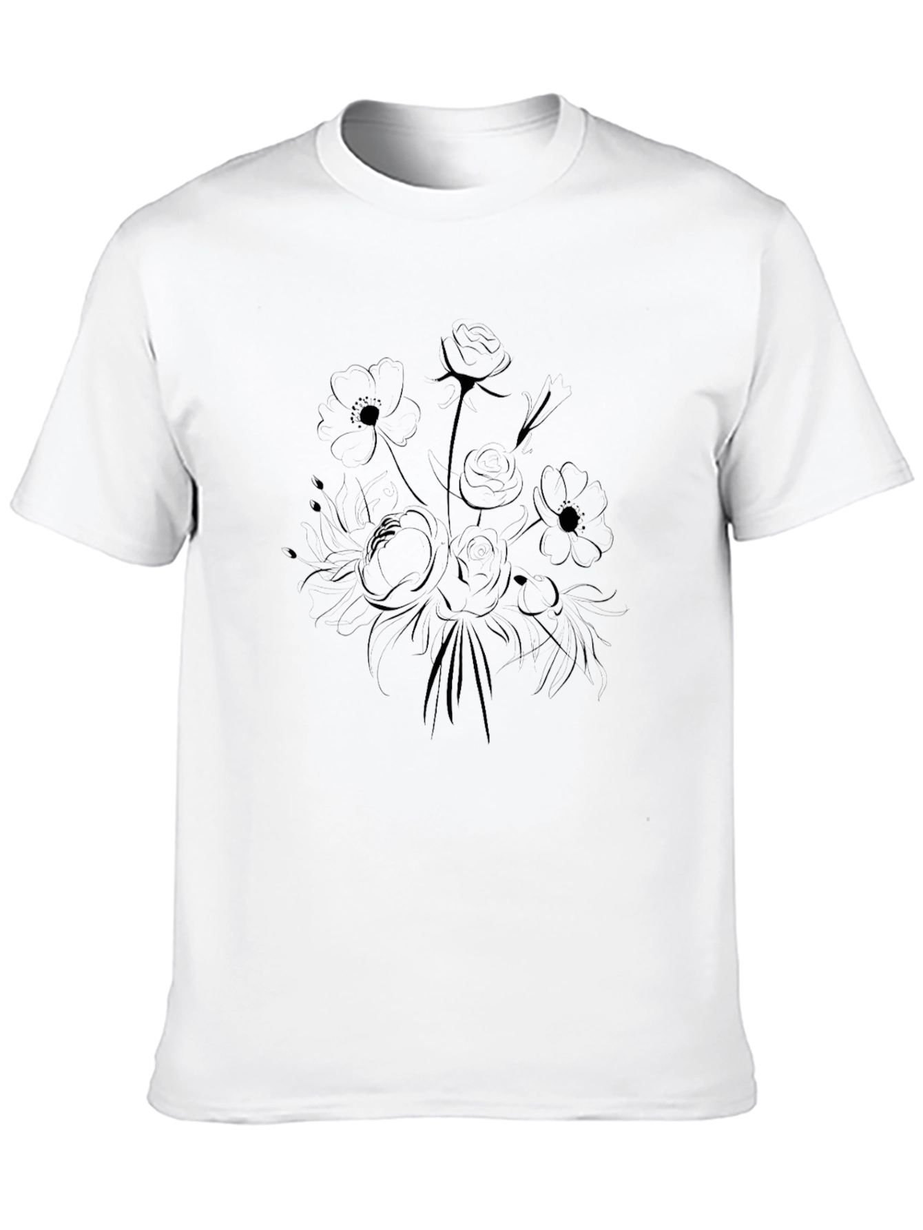 Black Floral Sketch T-Shirt - Casual Comfort