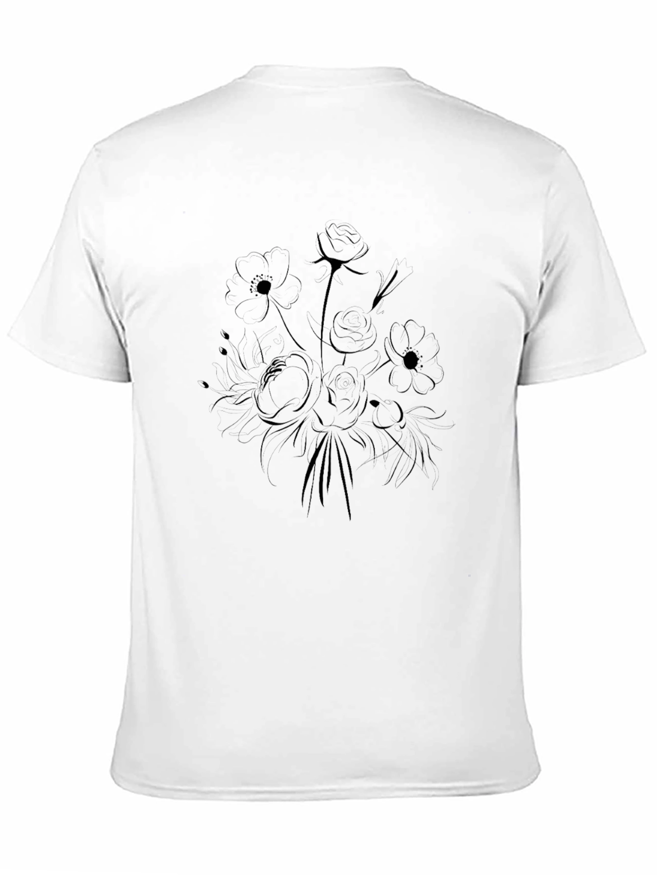 Black Floral Sketch T-Shirt - Casual Comfort