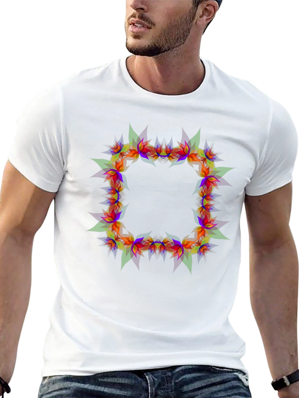 Geometric Floral Frame Black T-Shirt