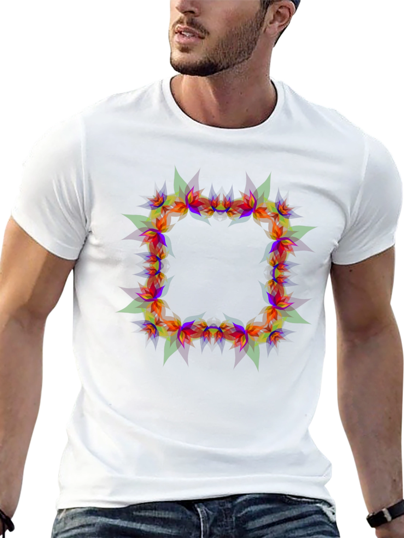 Geometric Floral Frame Black T-Shirt