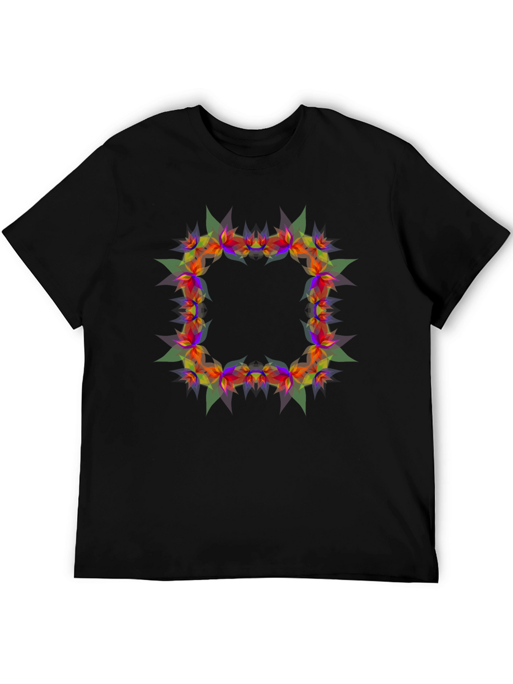 Geometric Floral Frame Black T-Shirt