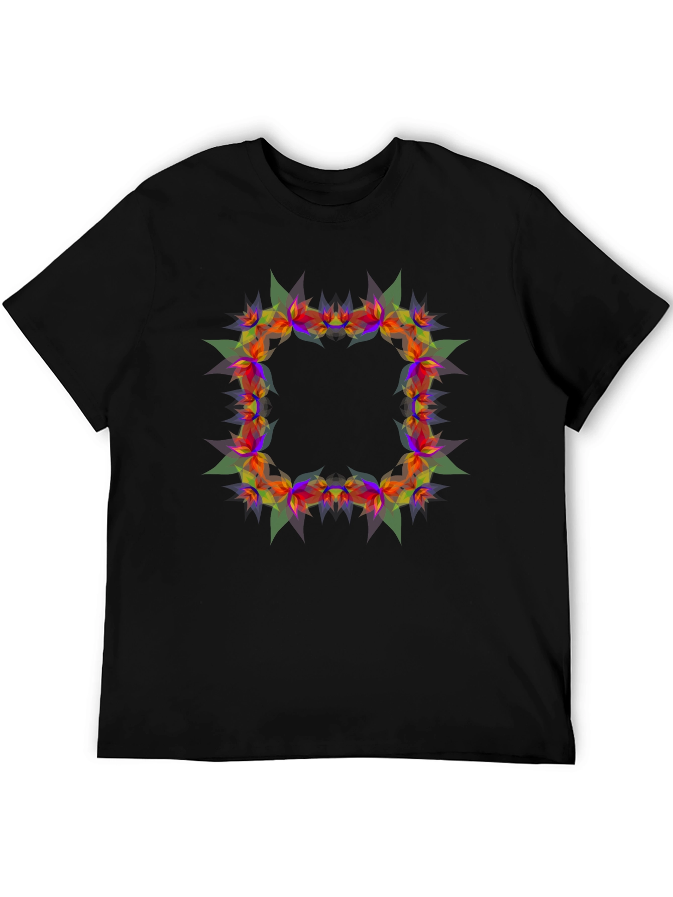 Geometric Floral Frame Black T-Shirt