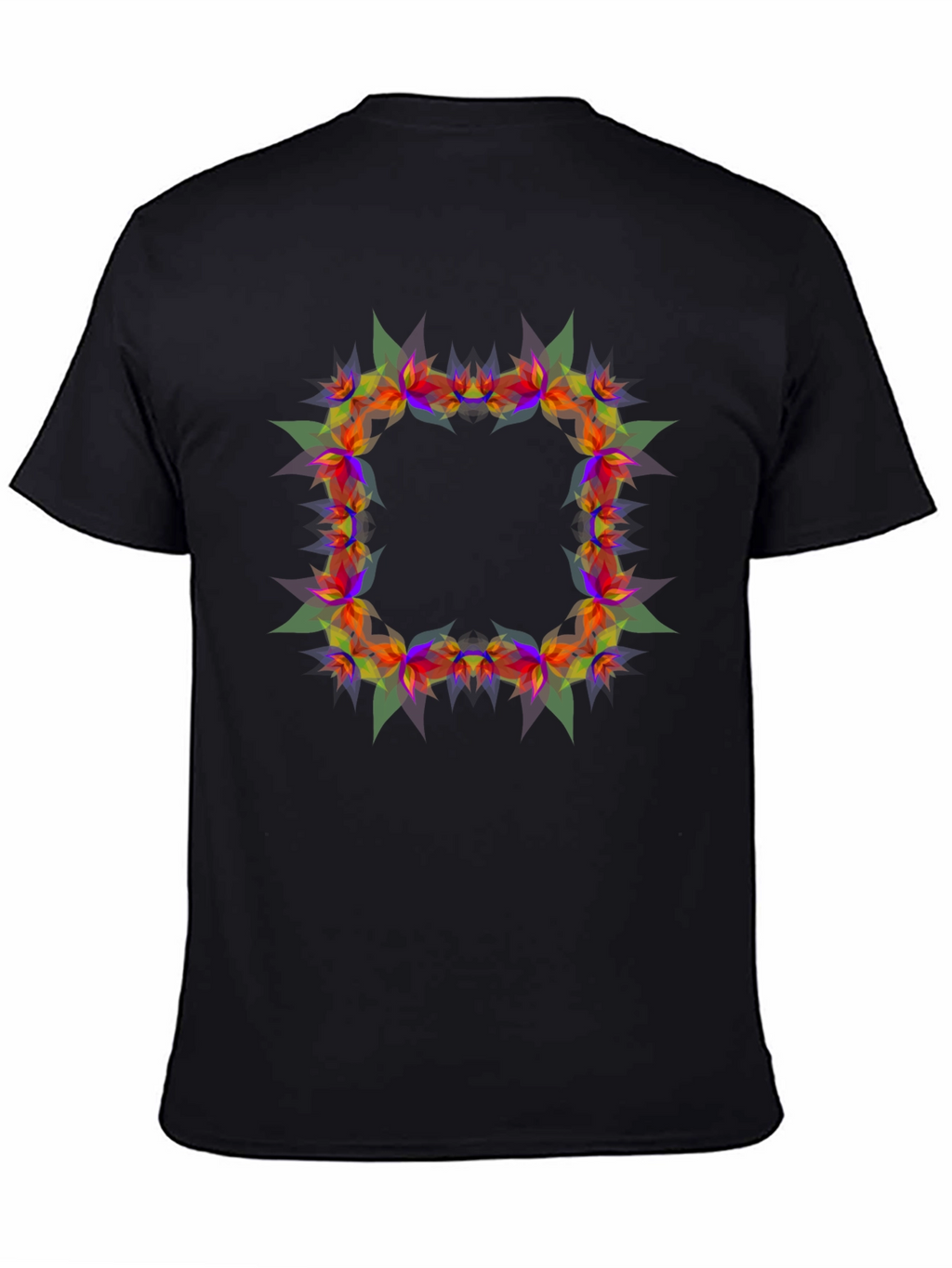 Geometric Floral Frame Black T-Shirt