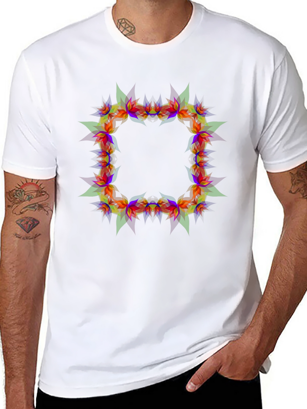 Geometric Floral Frame Black T-Shirt