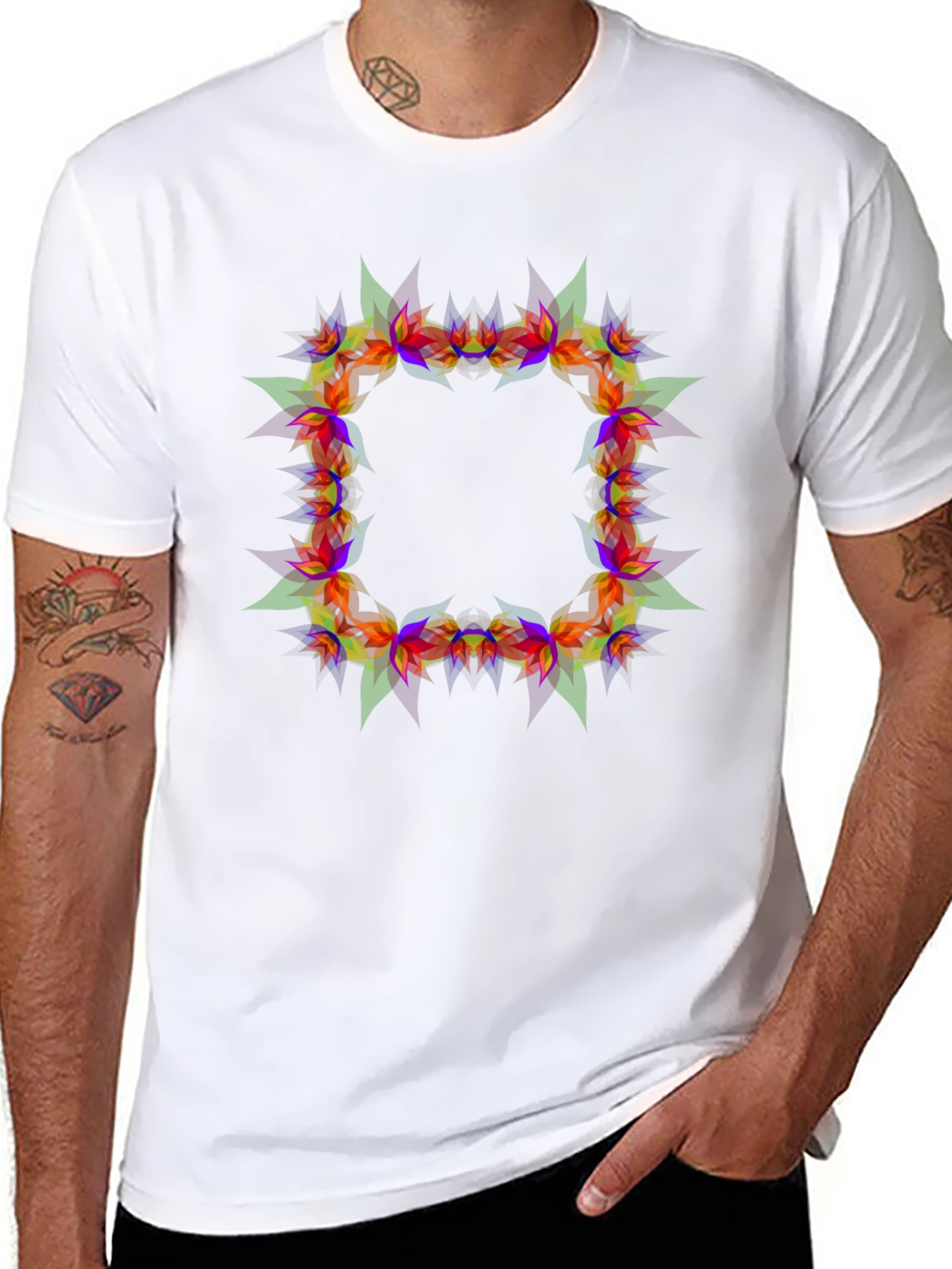 Geometric Floral Frame Black T-Shirt