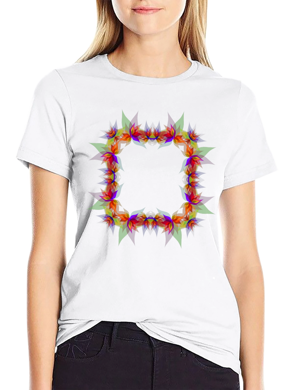 Geometric Floral Frame Black T-Shirt