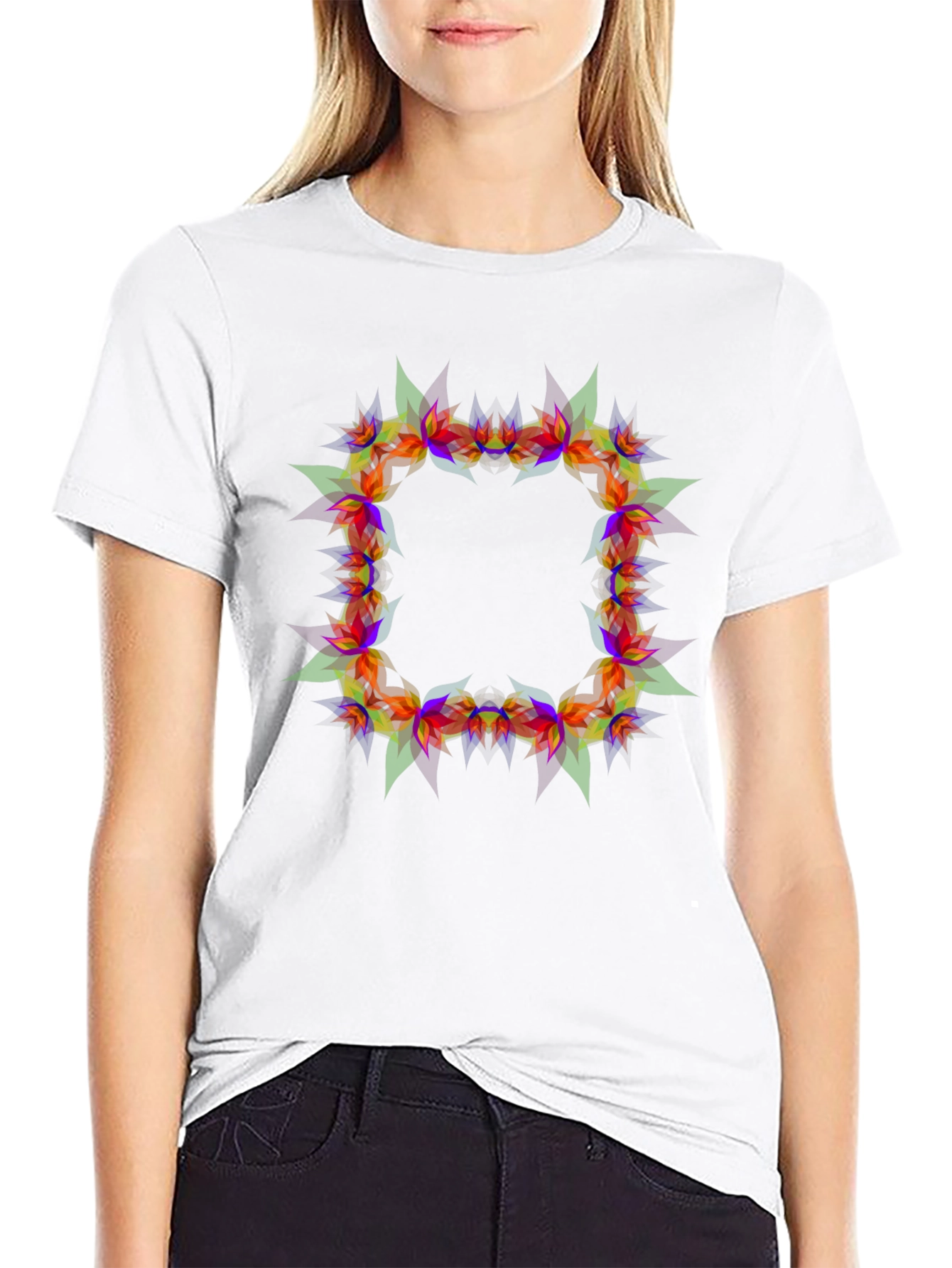 Geometric Floral Frame Black T-Shirt