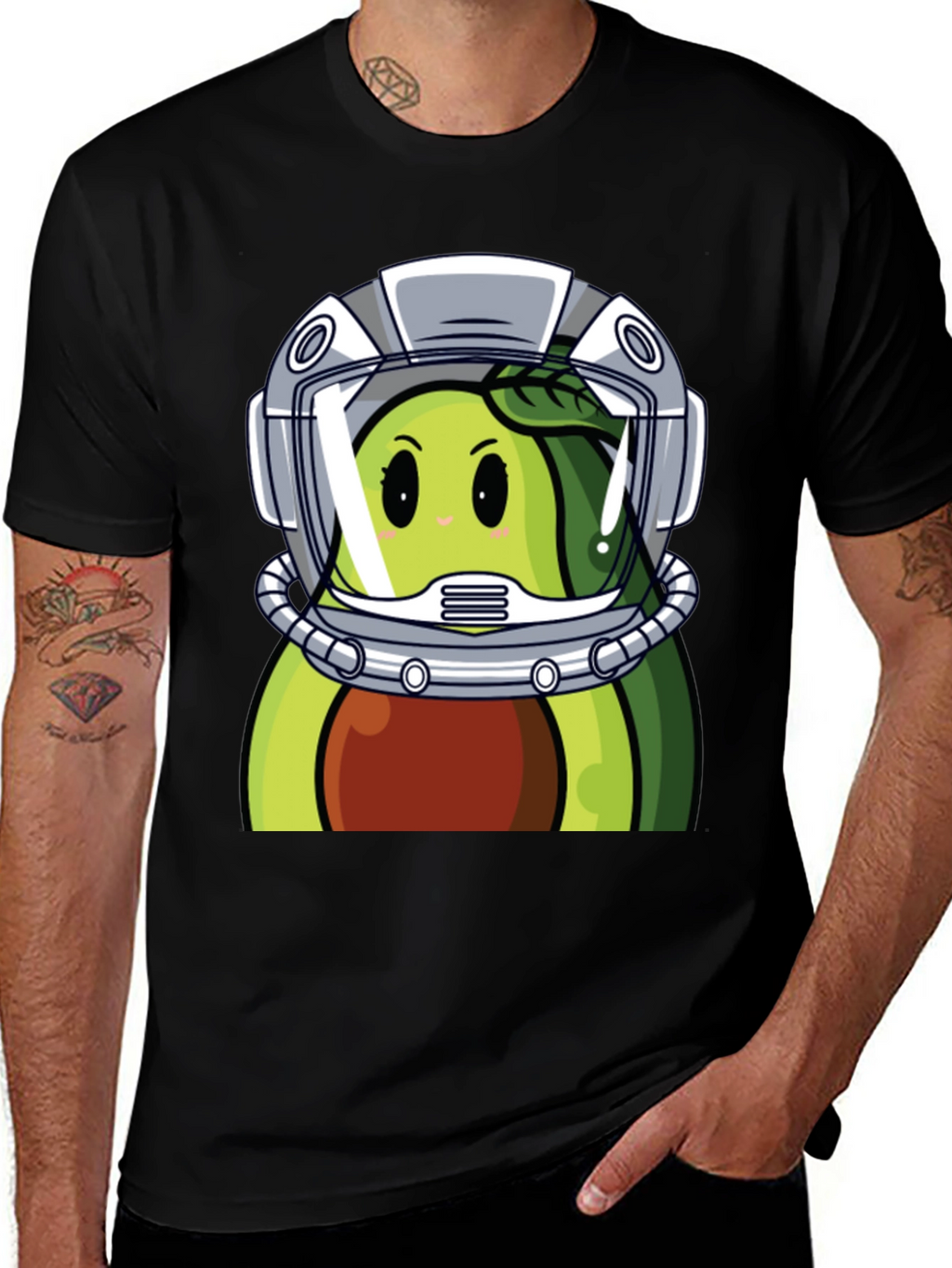 Avocado Astronaut Graphic Tee - Unique Black T-Shirt