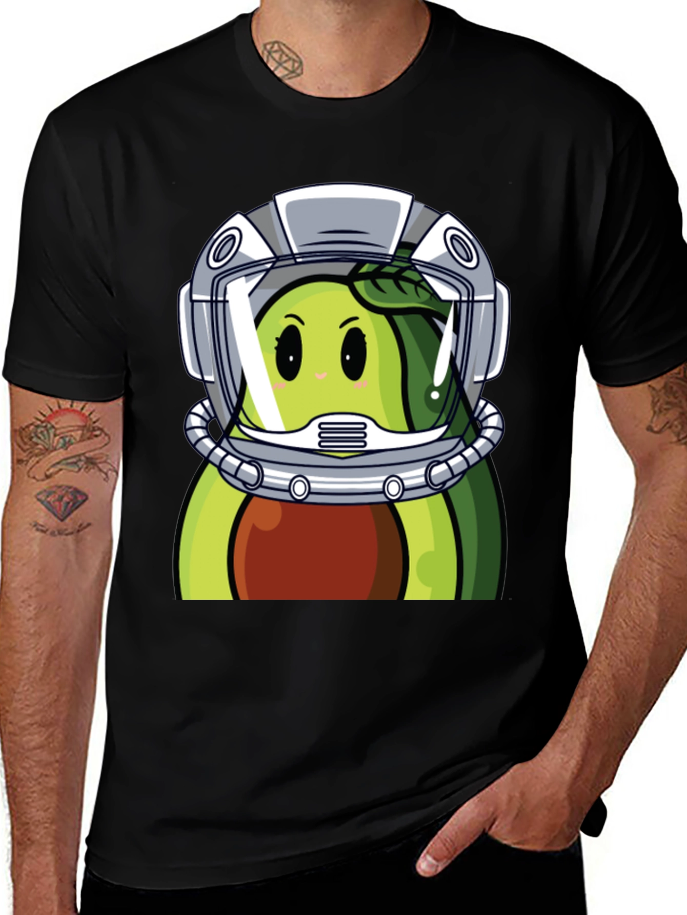 Avocado Astronaut Graphic Tee - Unique Black T-Shirt