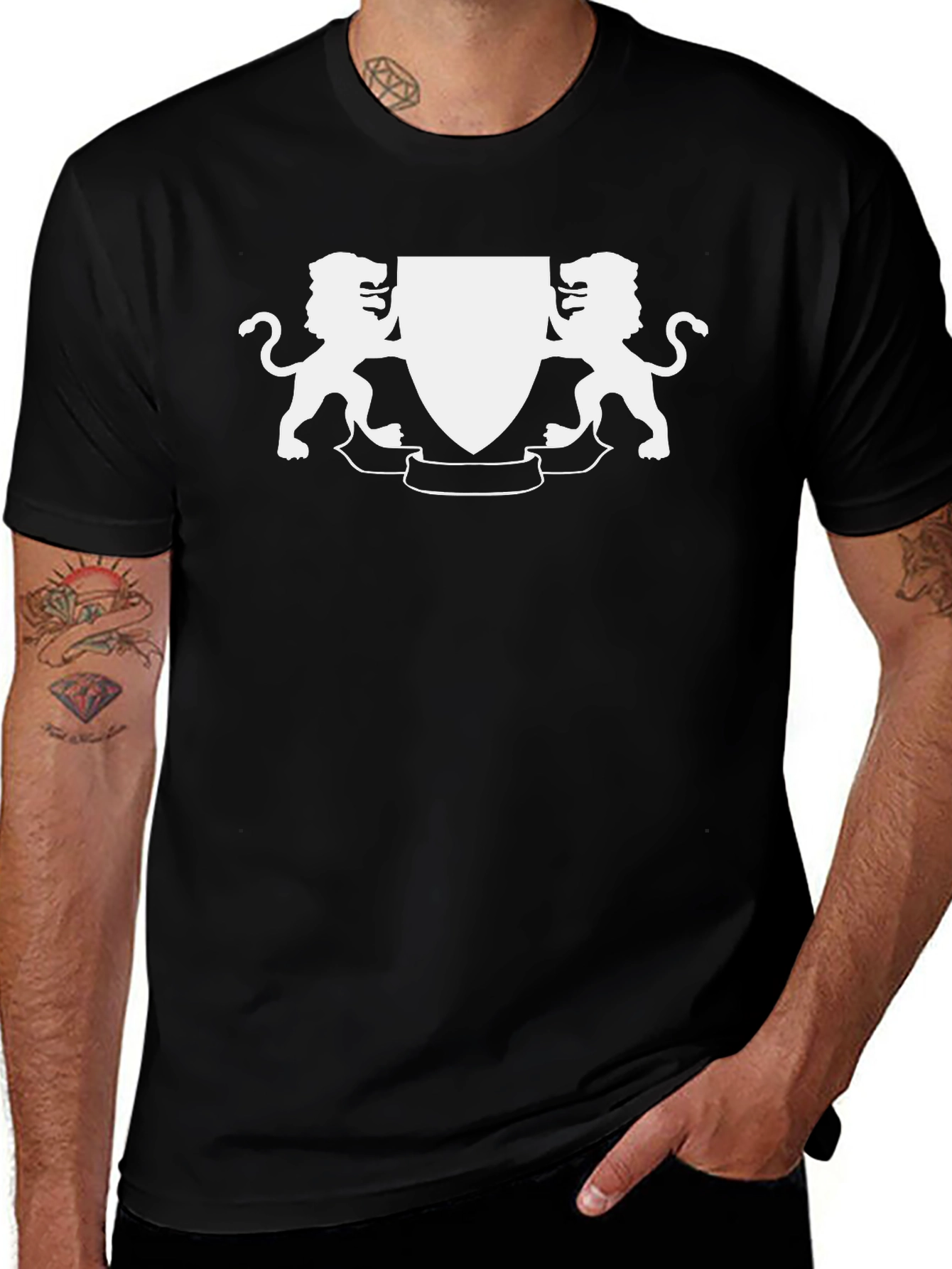 Lion Crest Graphic Tee - Classic Black Cotton T-Shirt