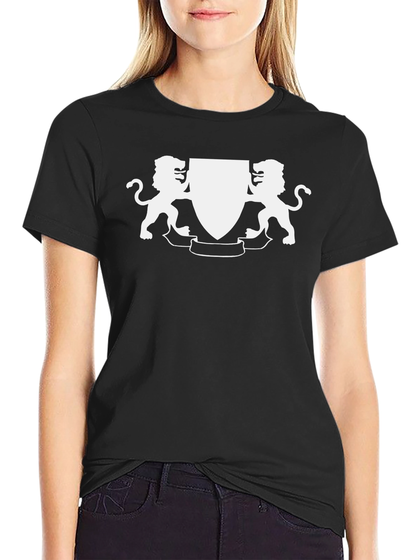 Lion Crest Graphic Tee - Classic Black Cotton T-Shirt