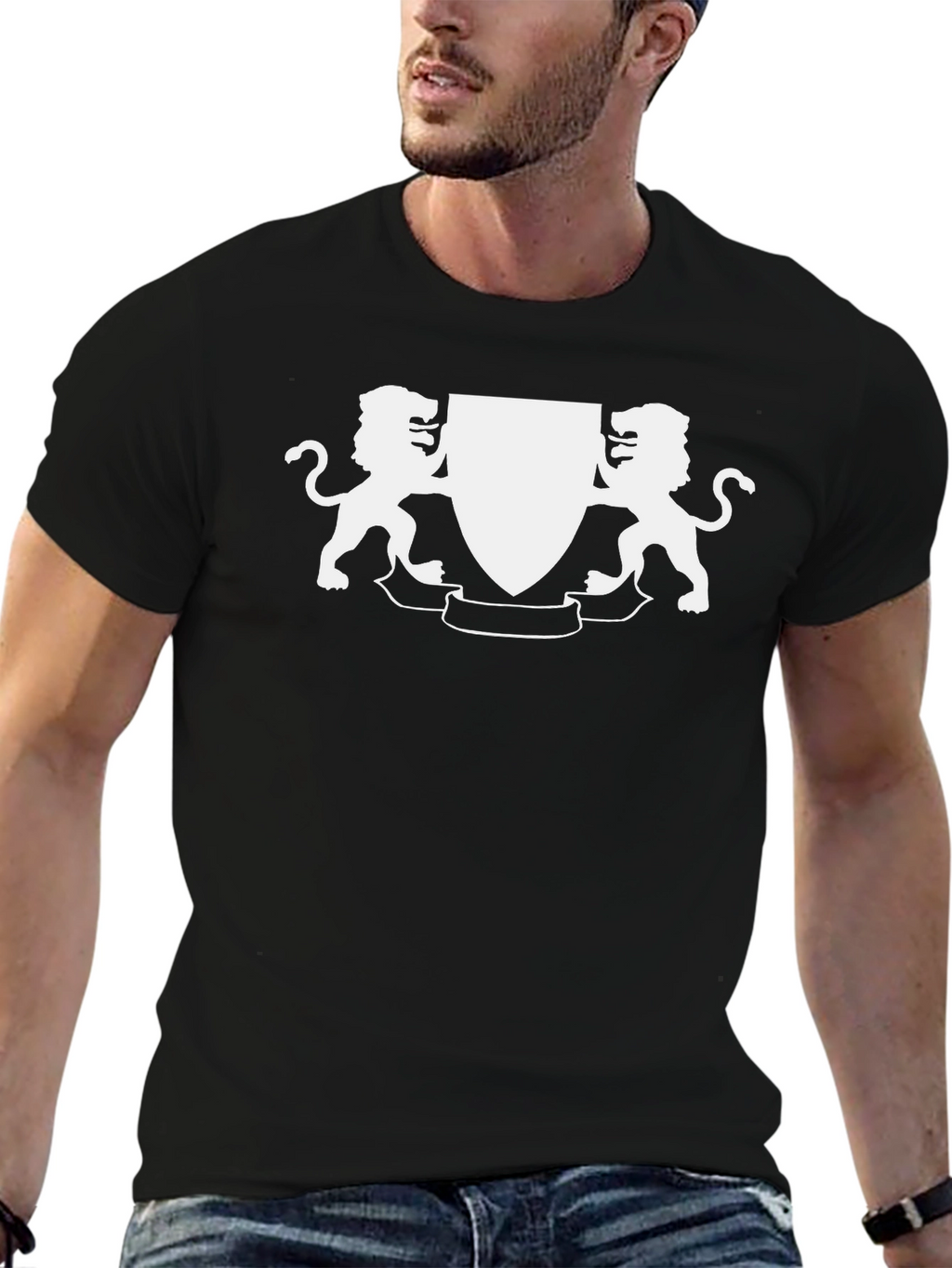 Lion Crest Graphic Tee - Classic Black Cotton T-Shirt