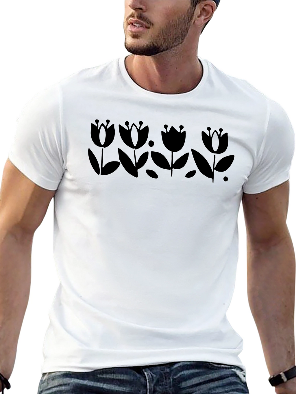 Floral Silhouette Black T-Shirt