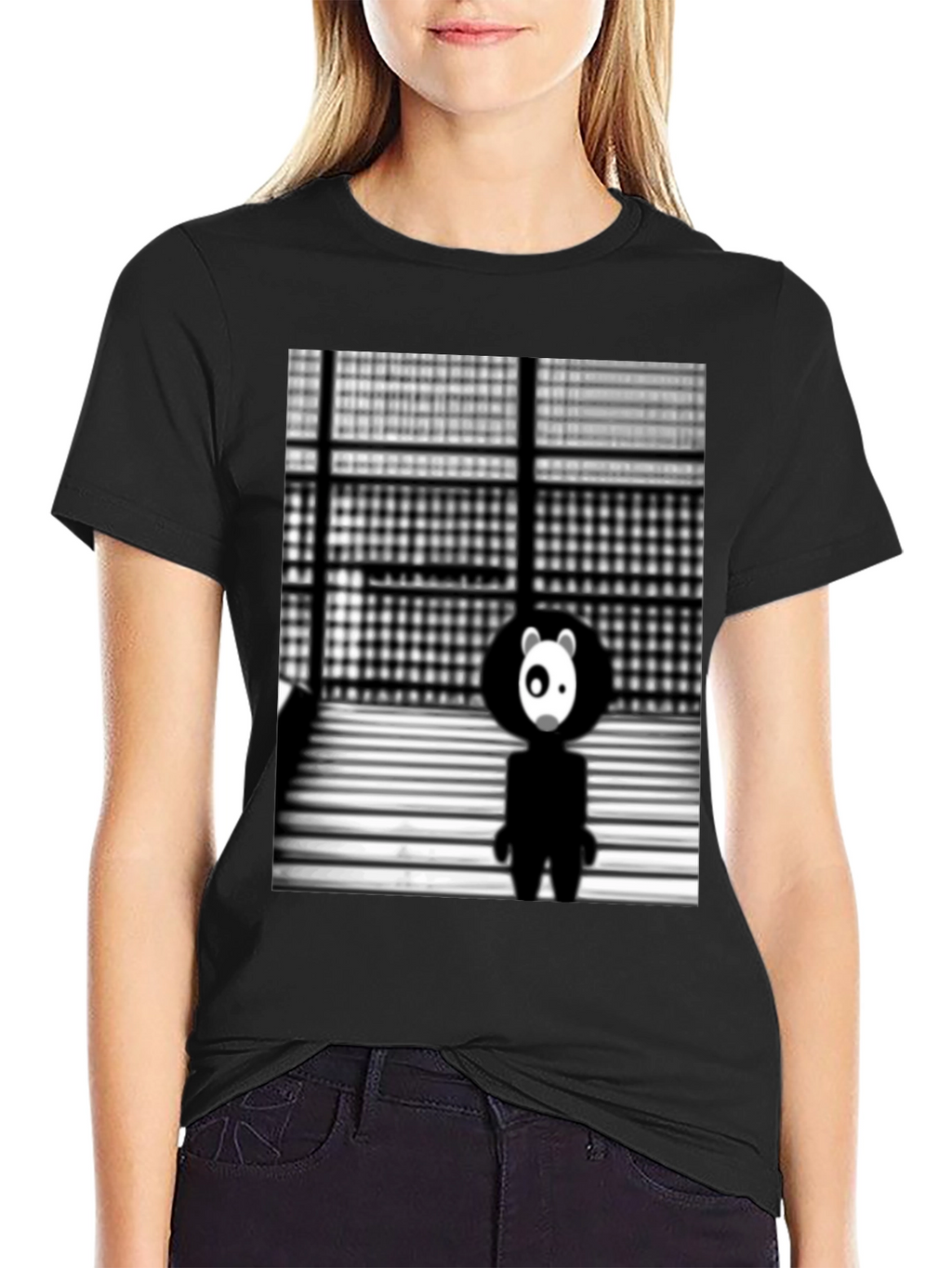 Abstract Panda Graphic Black T-Shirt