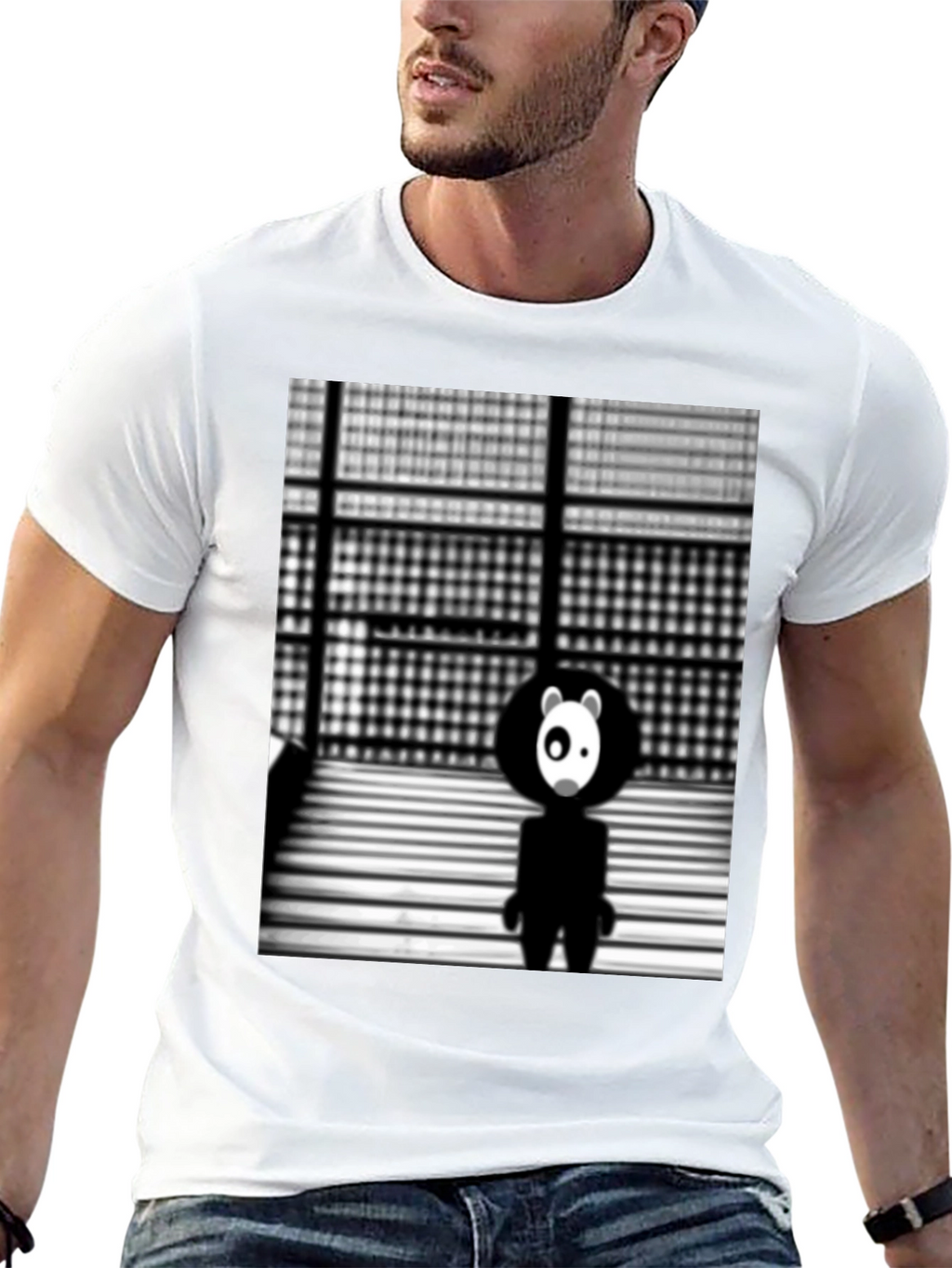 Abstract Panda Graphic Black T-Shirt