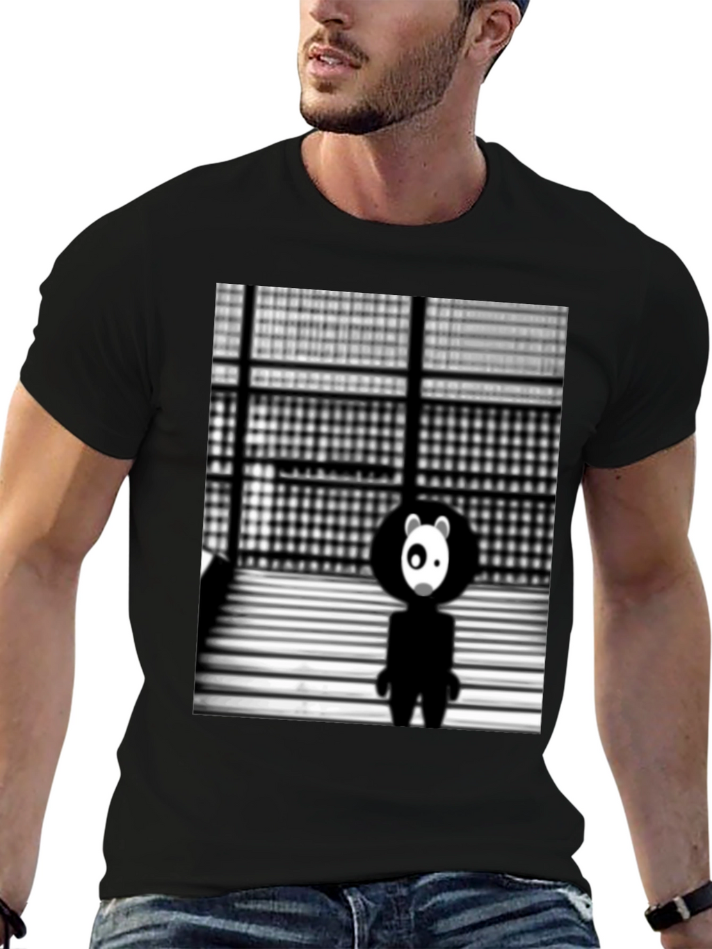 Abstract Panda Graphic Black T-Shirt