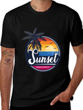 Sunset Beach Party Black Graphic Tee