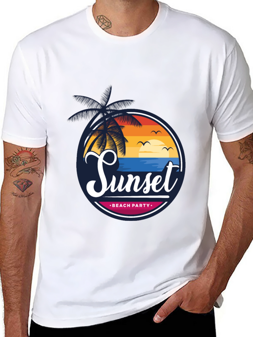 Sunset Beach Party Black Graphic Tee