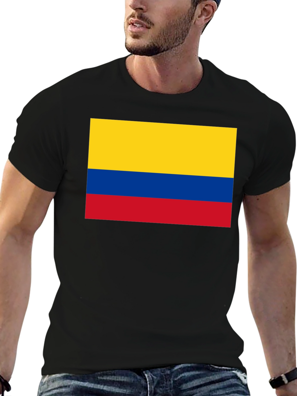 Colombian Flag Graphic Tee - Black Cotton T-Shirt