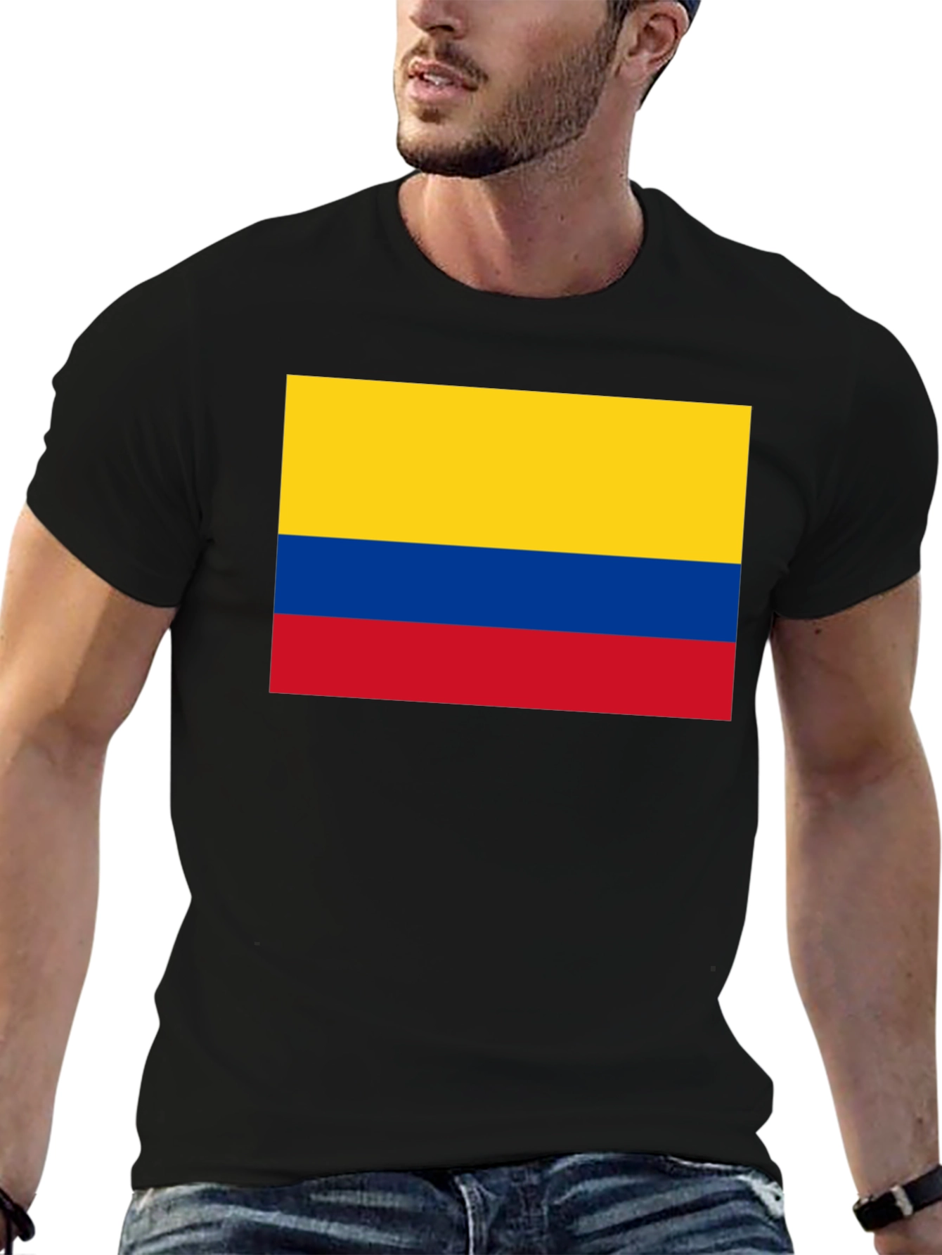 Colombian Flag Graphic Tee - Black Cotton T-Shirt