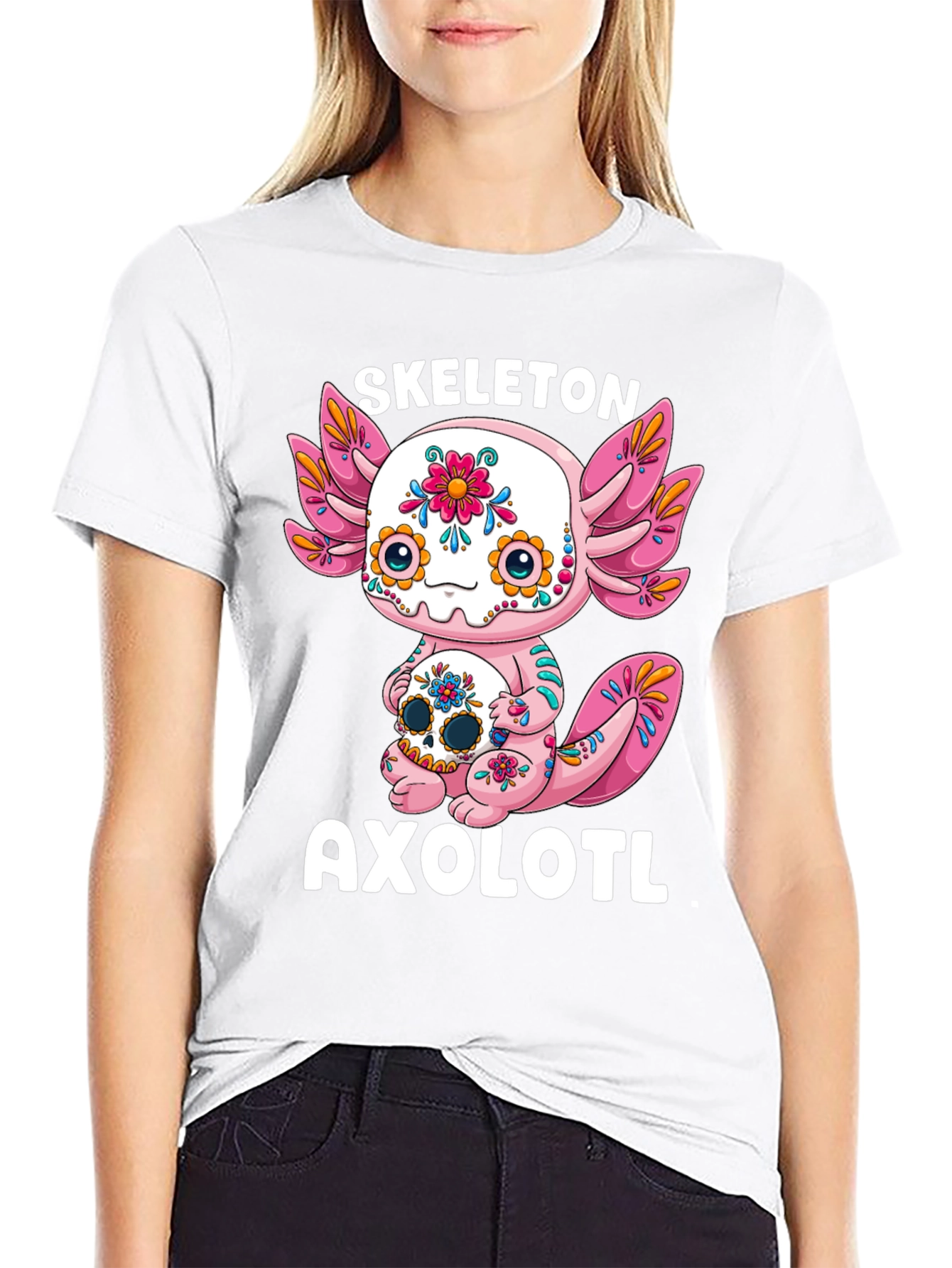 Skeleton Axolotl T-Shirt - Day of the Dead
