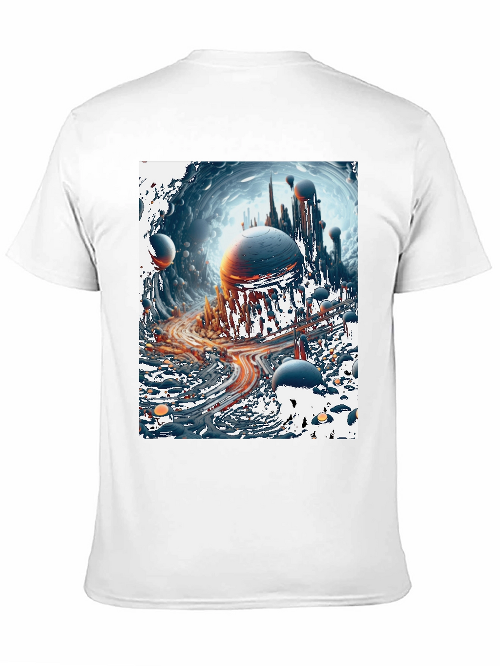 Sci-Fi Cityscape Graphic Tee - Bold Black Cotton T-Shirt